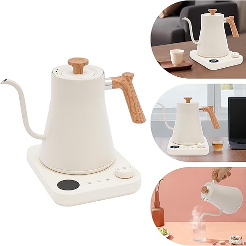 Miniatura 9 de Hervidor eléctrico de cuello de cisne, tetera eléctrica, 1200 W, hervidor de control de temperatura de acero inoxidable de 0.9 L, control de