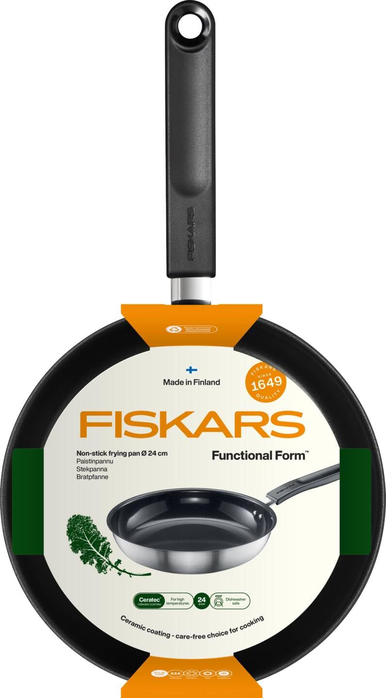 Fiskars frying pan, Ø 24 cm, Coated frying pan, Suitable for all hobs, Recycled stainless steel, Functional shape, Silver/black, 1072310 — Amazon image 6