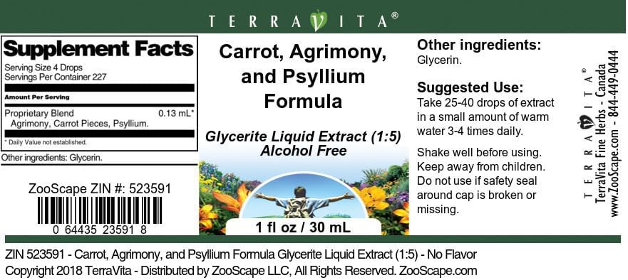 Miniatura 4 de Terravita Extracto líquido de glicerita de fórmula de zanahoria, agrimonia y psyllium (15) - Sin sabor (1 oz, ZIN 523591)