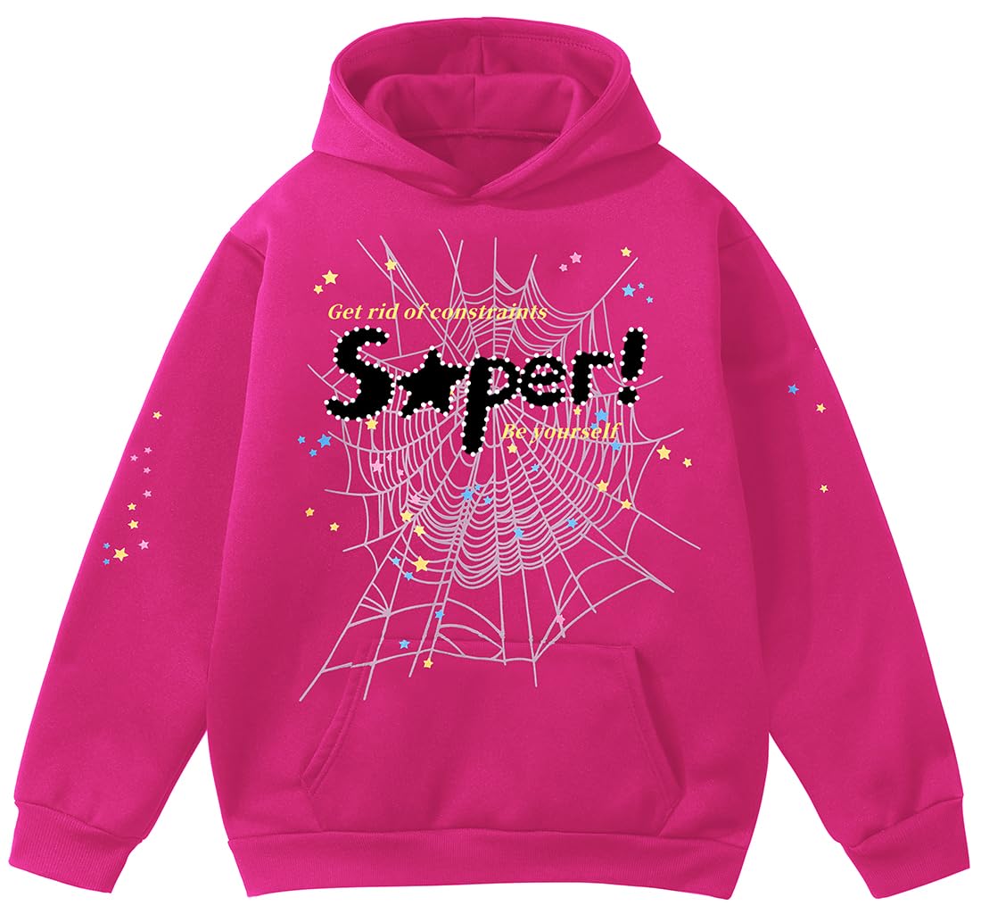 EMILYLE Y2K Spider Hoodie Cobweb Pattern Print Unisex Sweatshirt Men Women Graphic Outwear