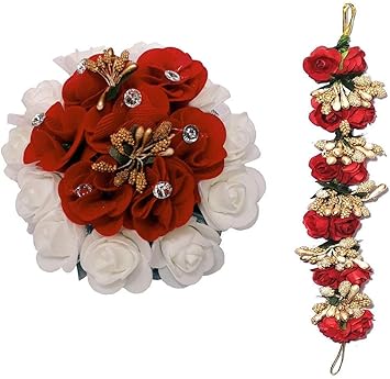 GuruEmbellish Accessories Set Of 2 Combo Hair Rose Clip/Hair Bun Decoration Gajra/Extension For Women/Girls (Multicolor)
