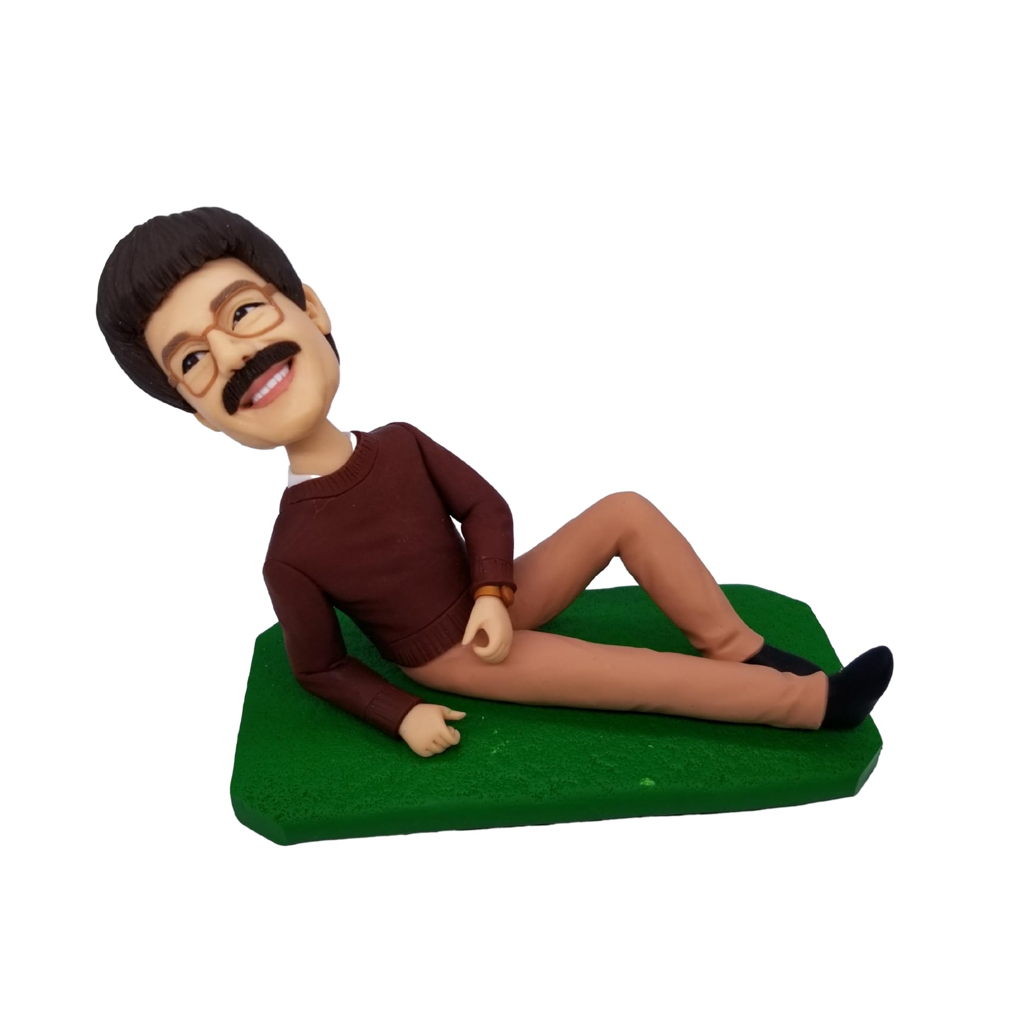 mydedor Custom Bobbleheads Figures, Dad Lying On The Grass Bobbleheads Customized, Personalized Figurine Gifts for Boyfriend HusbandDadBossCoworker