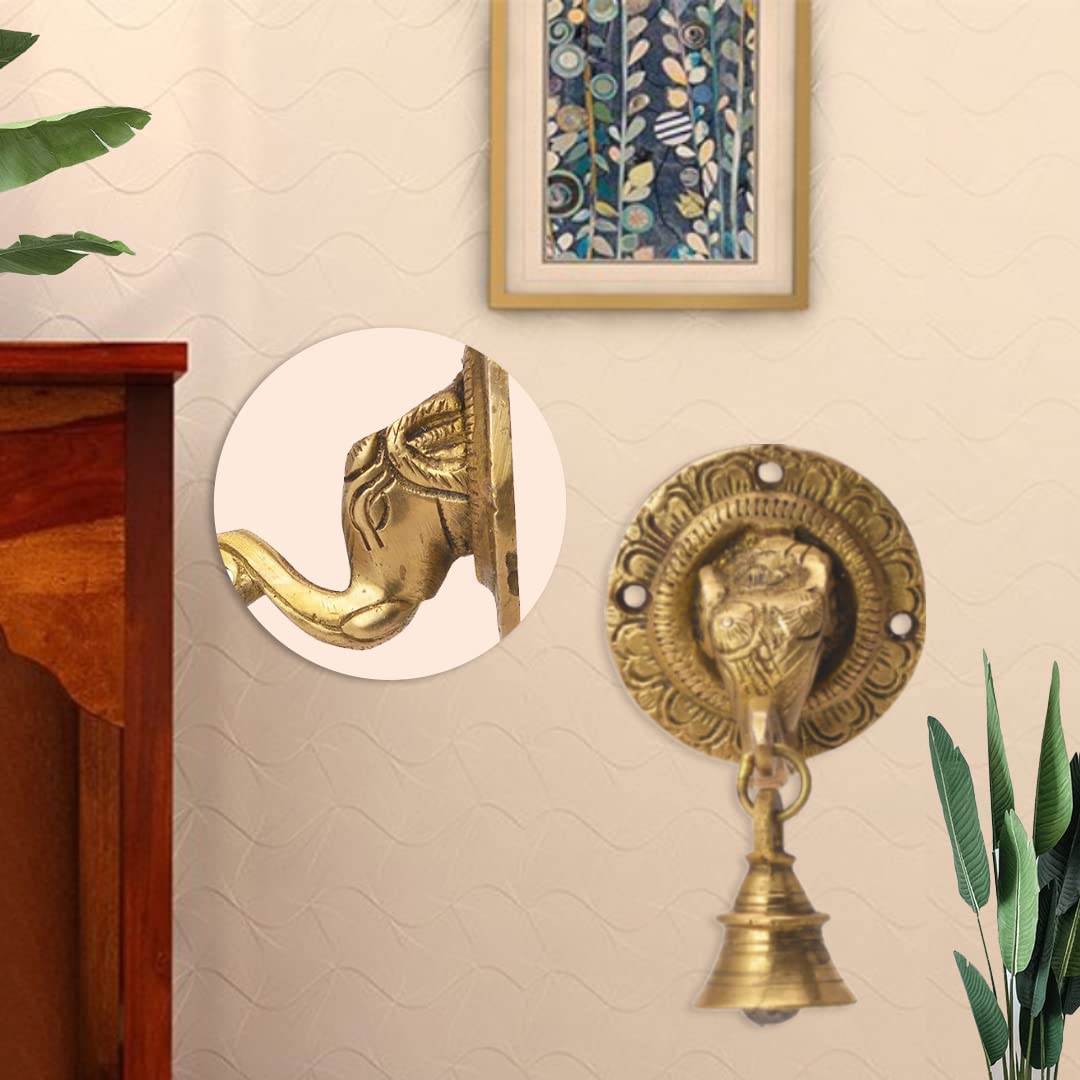 The Advitya Elephant Trunk-Shaped Brass Door Hanging Bell | Antique Finish Ganesh Ghanti | Elephant Face Temple Bell | Wall Decoration Decorative Mandir Gate Bell Pack of 4 | 3.3 X 3.3 Inch - Image 2 thumbnail
