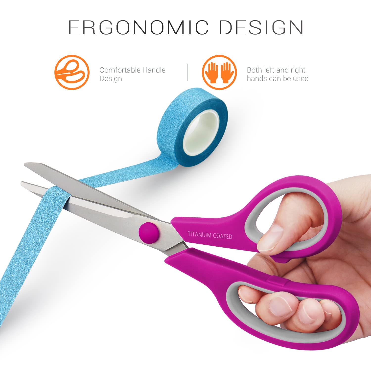Amazon.com: Scissors 8" Multipurpose Scissors Titanium Coated Sturdy Sharp  Scissors Right/Left Handed Comfort-Grip Handles for Office Home School  Sewing Fabric Craft Supplies 3 Pack : Arts, Crafts & Sewing