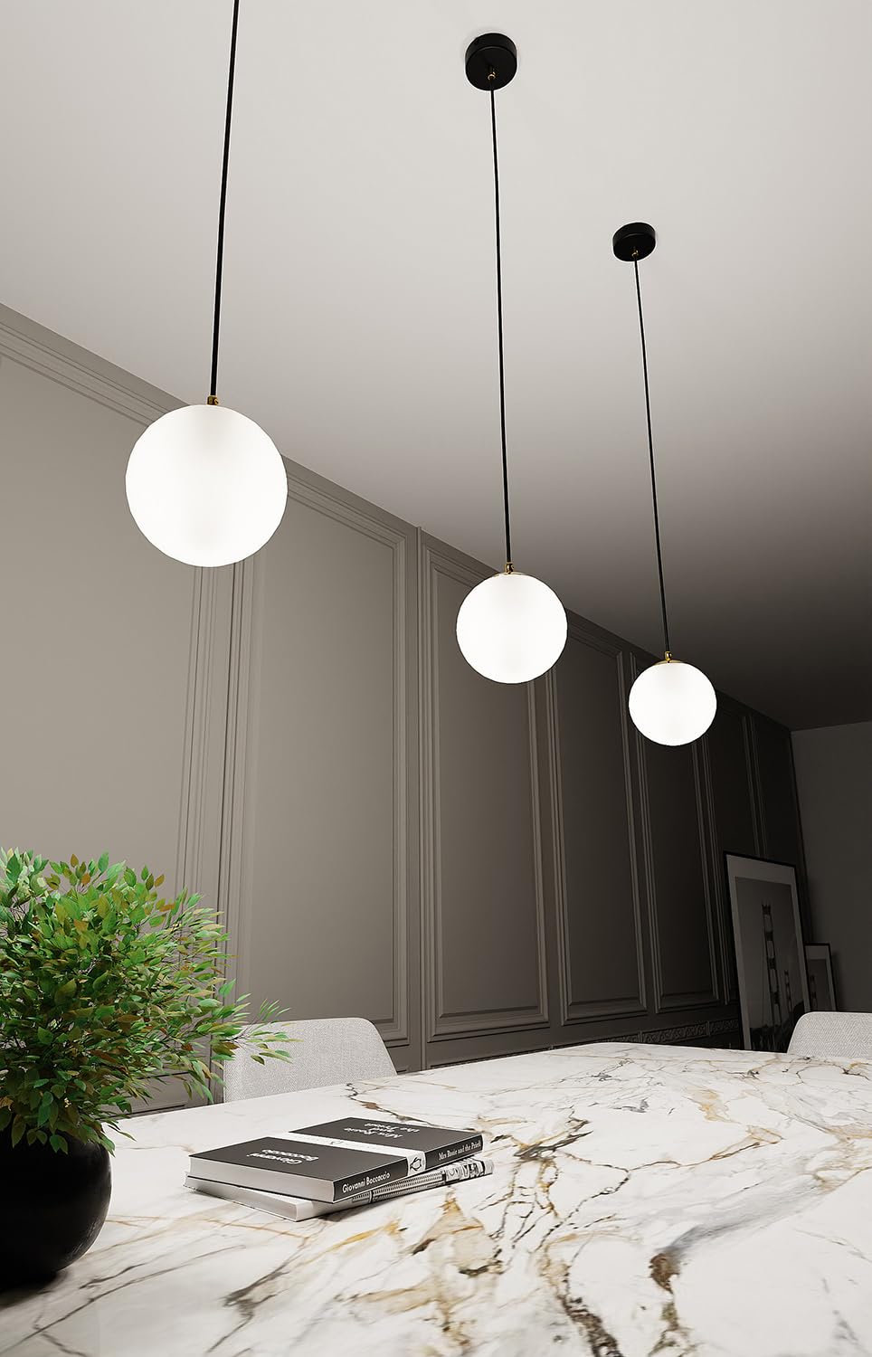 Sospensione Contemporanea 1 Luce In Acciaio Nero/Oro Sfera Vetro Bianco
