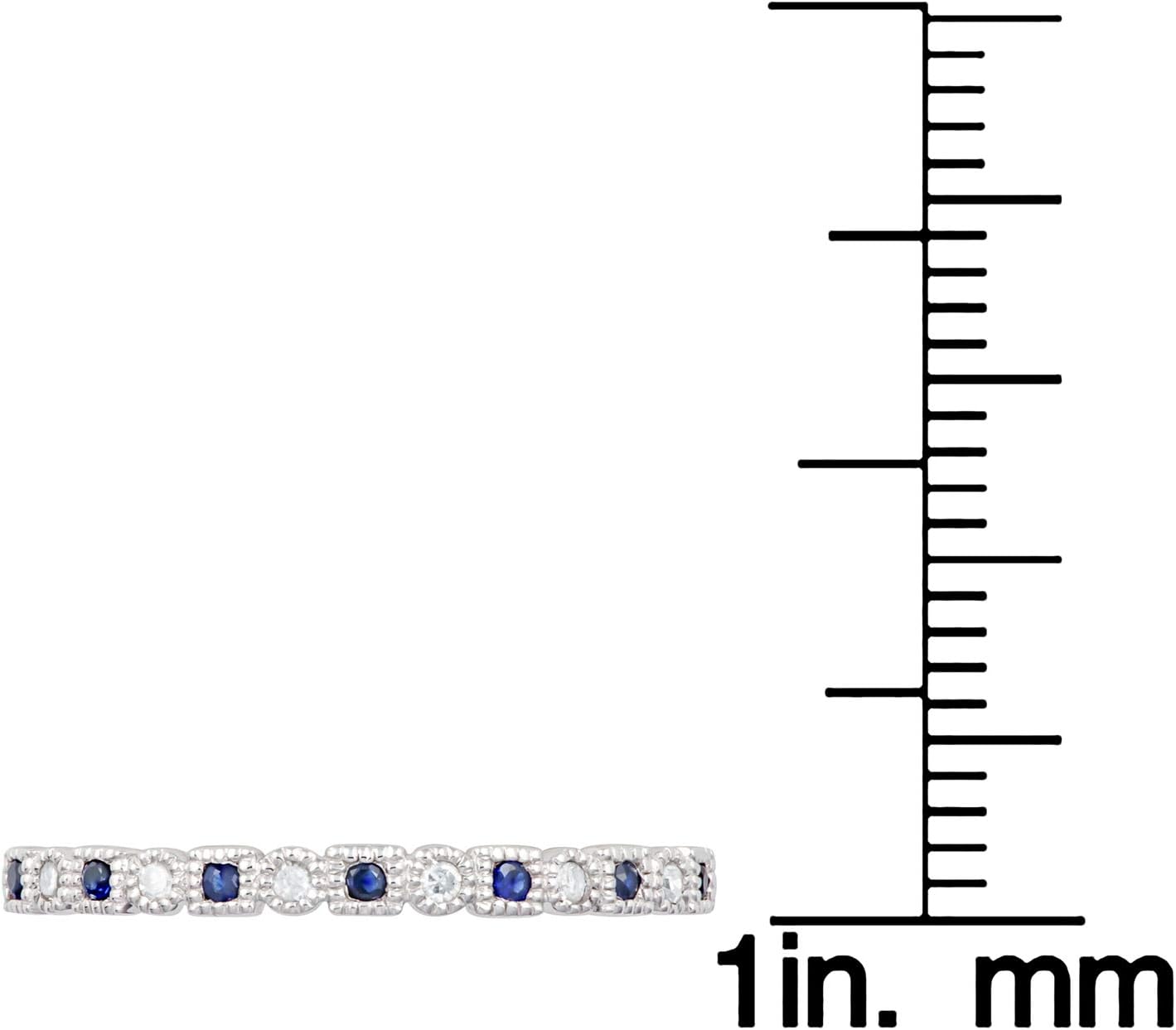 10k White Gold Vintage Style Sapphire and Diamond Petite Stackable Band
