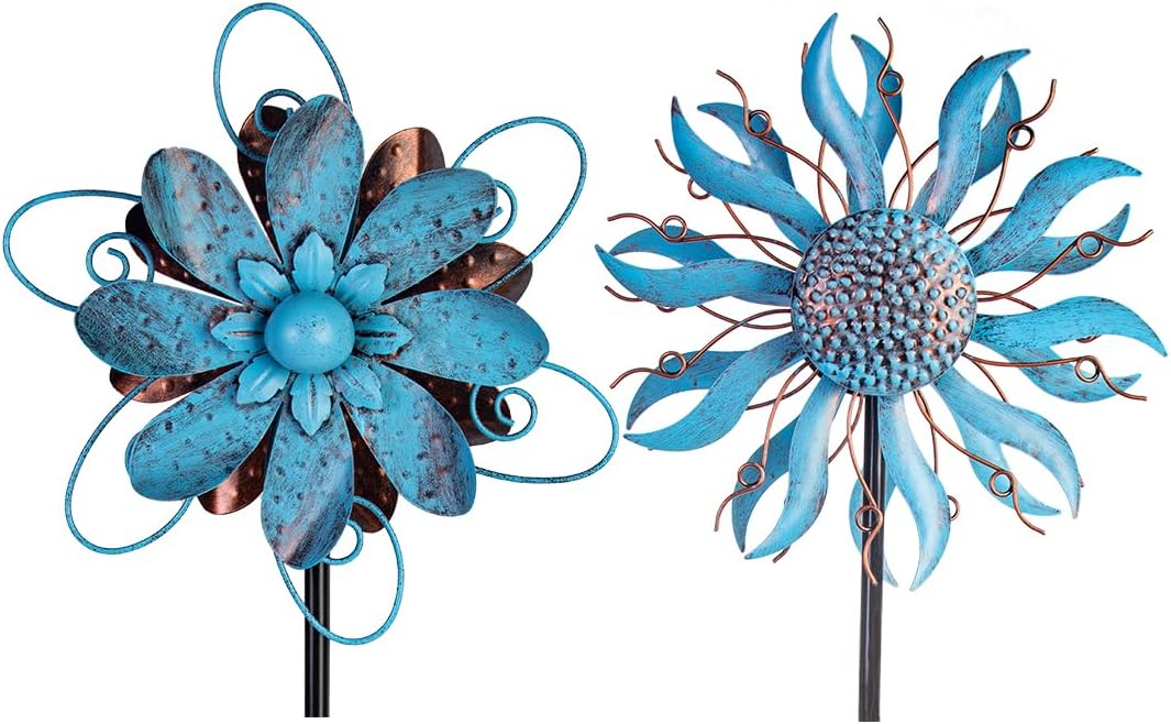 Venniy Wind Spinners Outdoor, Metal Flower Garden Pinwheels