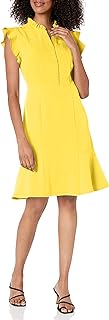 Nanette Nanette Lepore Women's Cap Sleeve Shirt Dress with Front Button Placket Closure and Ruffle Detail at The Neck - Buy now