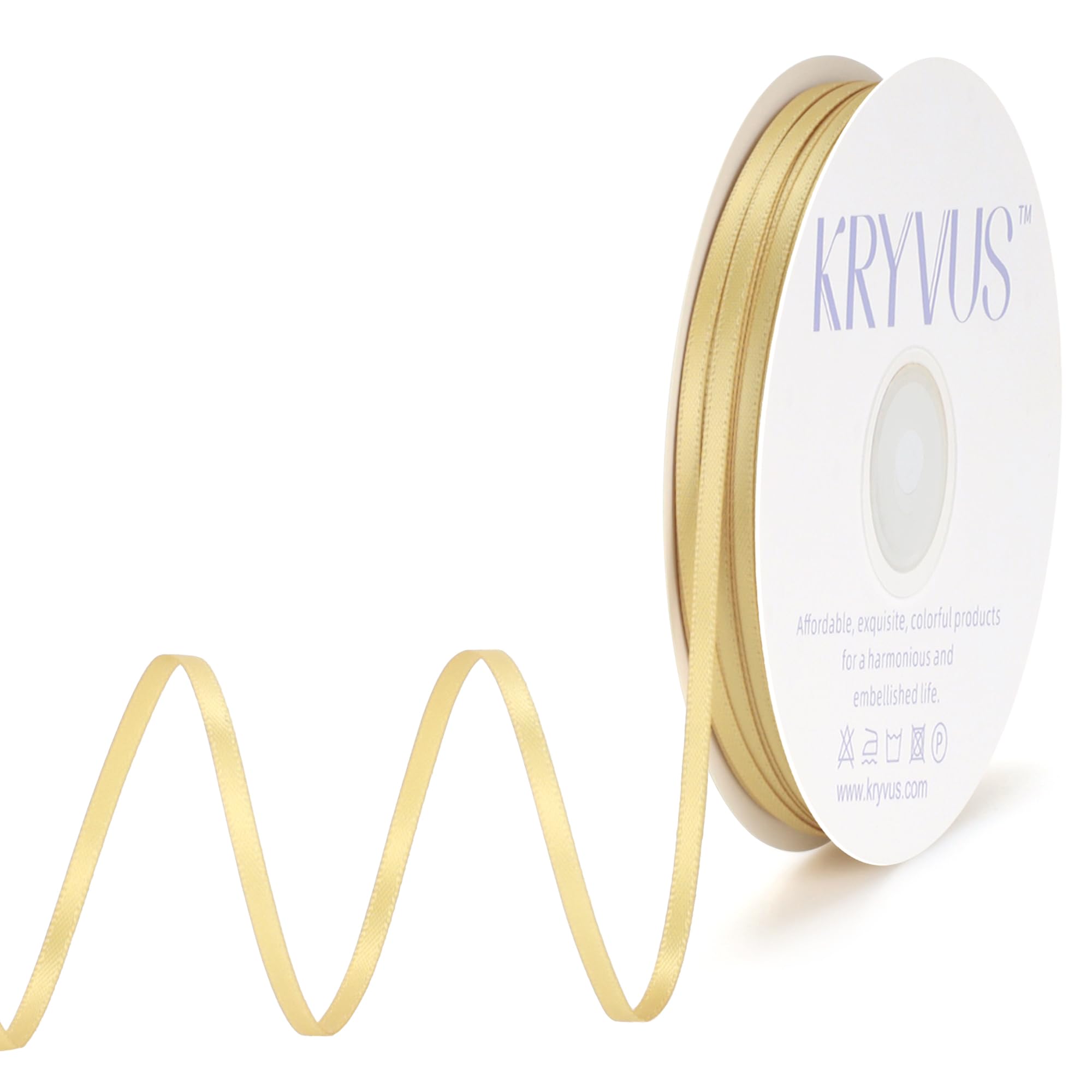 Kryvus Gold Ribbon - Satin Ribbon 3mm x Continuous 91M - Double Faced Thin Ribbons Prefect for Wedding Invitation Card, Gift Wrapping, Crafts, Christmas Ornaments