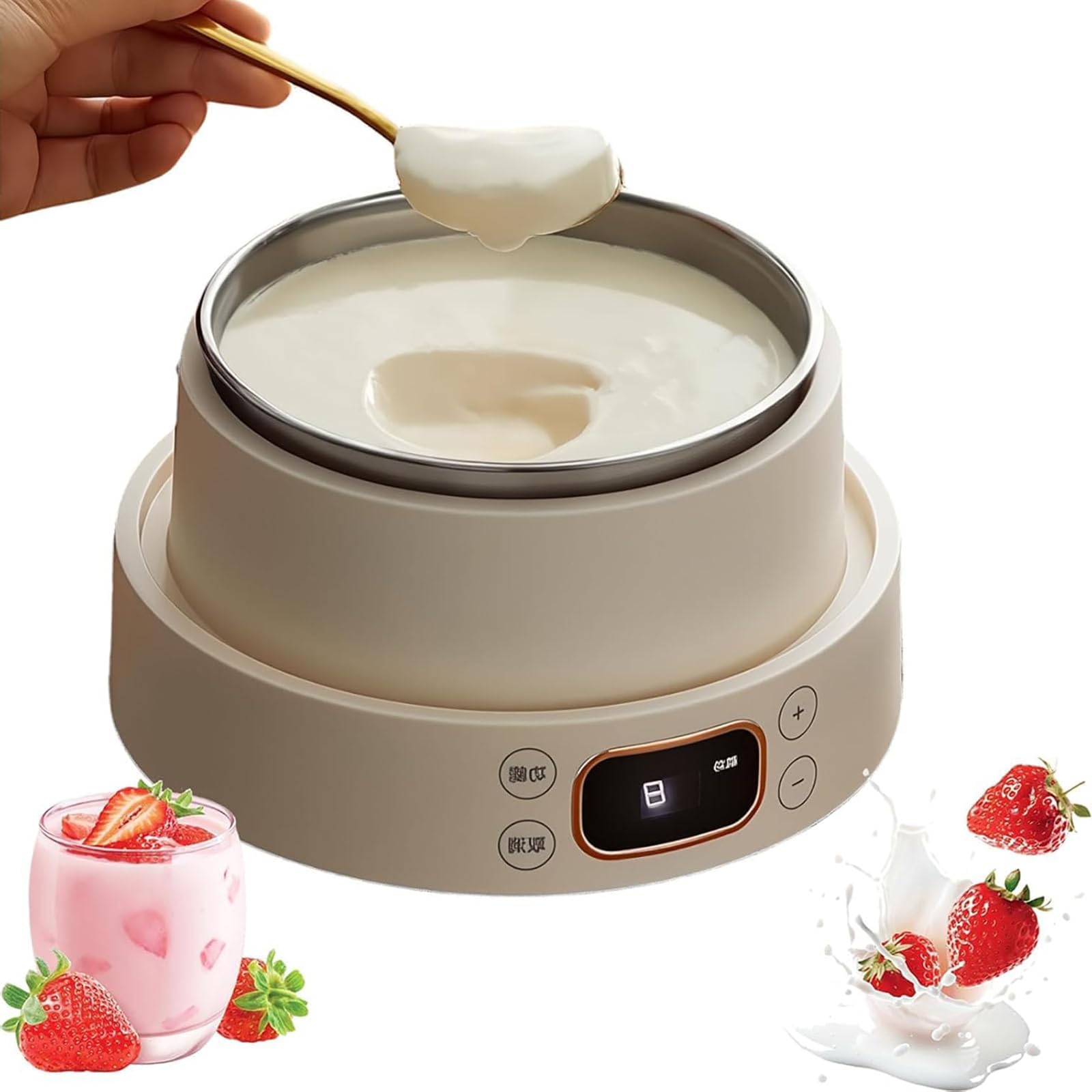 Yogurtera de 15 W, 1 L, yogurtera de Acero Inoxidable 304 con Pantalla LED, Temporizador Ajustable, Adecuada para la Cocina del hogar