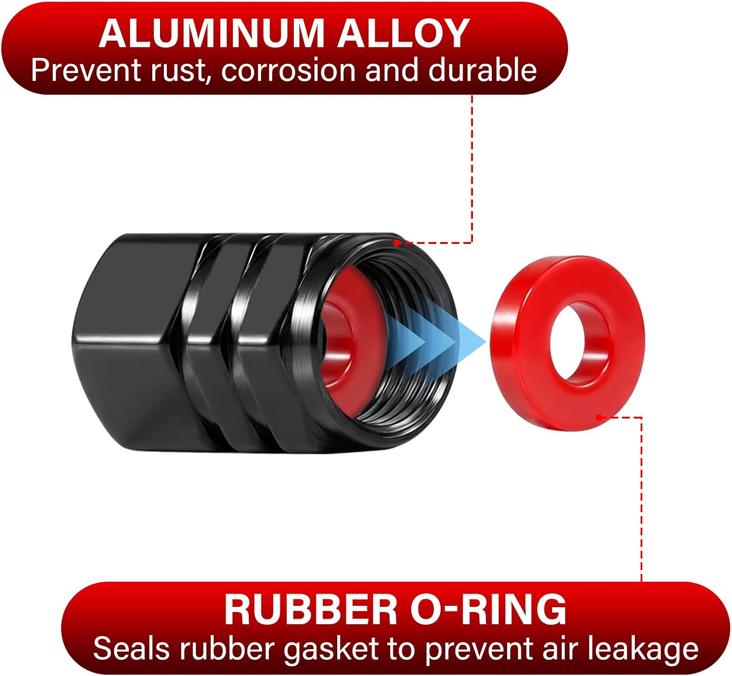 5PCS Tire Valve Stem Caps for Dodge Accessories Durango Charger Challenger Dart Journey Avenger O-Ring Seal Corrosion Resistant Universal Valve Stem Cover (Red)
