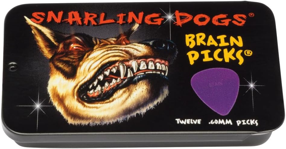 D'Andrea Snarling Dog Brain Nylon Guitar Picks 12 Pack with Tin Box (Purple, 0.60mm)
