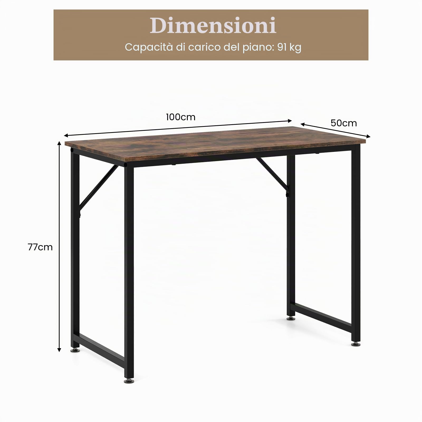 FANTASK Scrivania, Tavolo da ufficio 100-cm-Desktop, Piccolo tavolo per computer (Marrone rustico)
