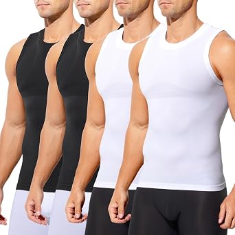 Arjen Kroos 4 Pack Compression Tank Top Men Sleeveless Athletic Base Layer Workout Shirt Slimming Shaper Undershirt