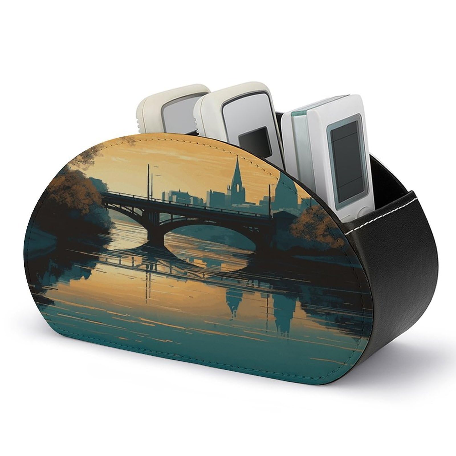 Btcowzrv Style Hand Drawn Buildings Remote Control Holder With 5 Compartments