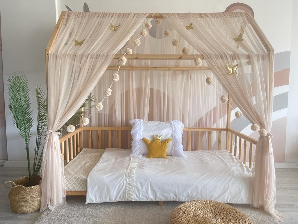 Baby Fancyroom Letto a baldacchino per letto dei bambini, per cameretta dei bambini, tenda a baldacchino, per ragazze, camera della principessa (beige, 360 cm, con 5 farfalle dorate)