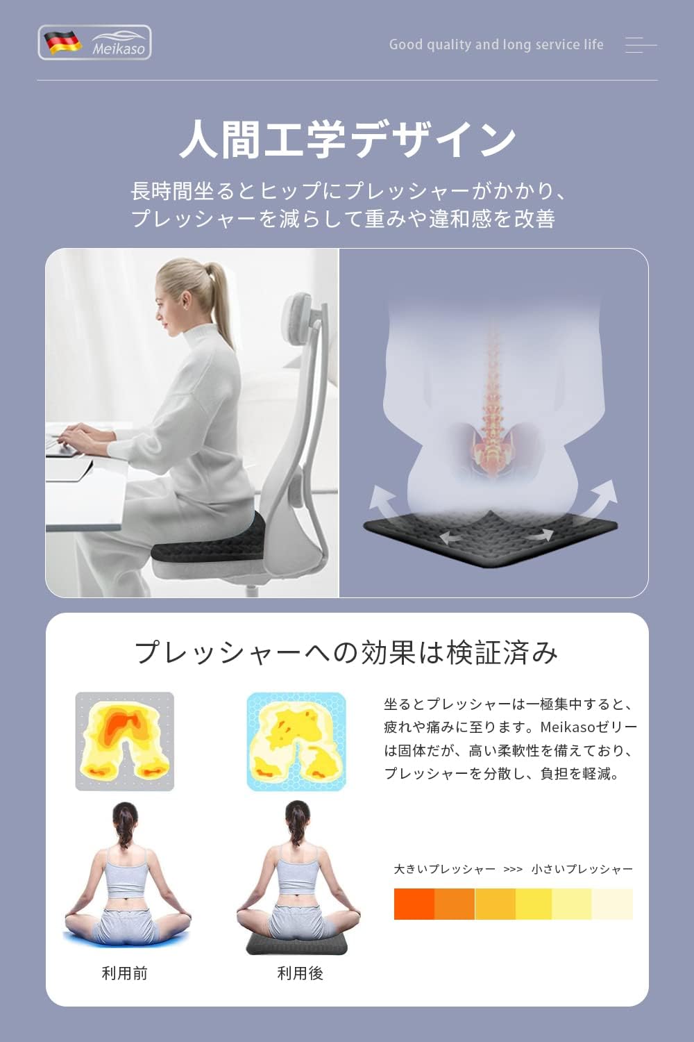 Meikaso 車 ゲルクッション ジェル 四季通用 シートクッション 無重力車 座布団 アップグレード ハイエンド運転クッション お尻カー クールカーシート エアーカーシート 滑り止め 蒸れない 痔 お尻が痛くならない 通気性 体圧分散 特大 自動車 椅子用 自宅 オフィス 敬老の日 ギフト (1-ブラック)