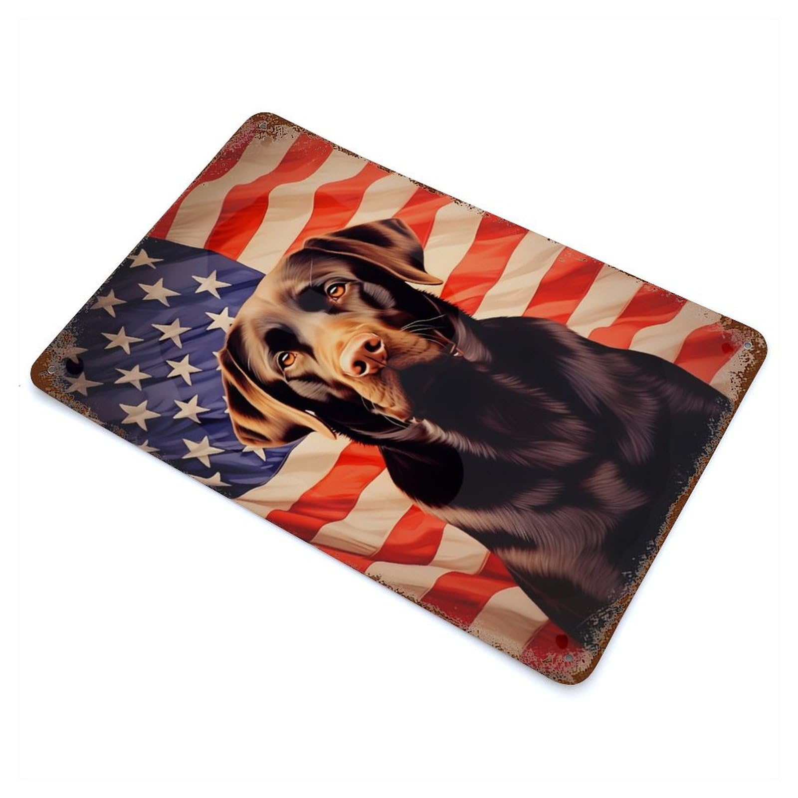 Chocolate Labrador And American Flag Vintage Metal Tin Sign 11.8"x7.9", Ideal for Cafe, Home Bar And Lounge Decor