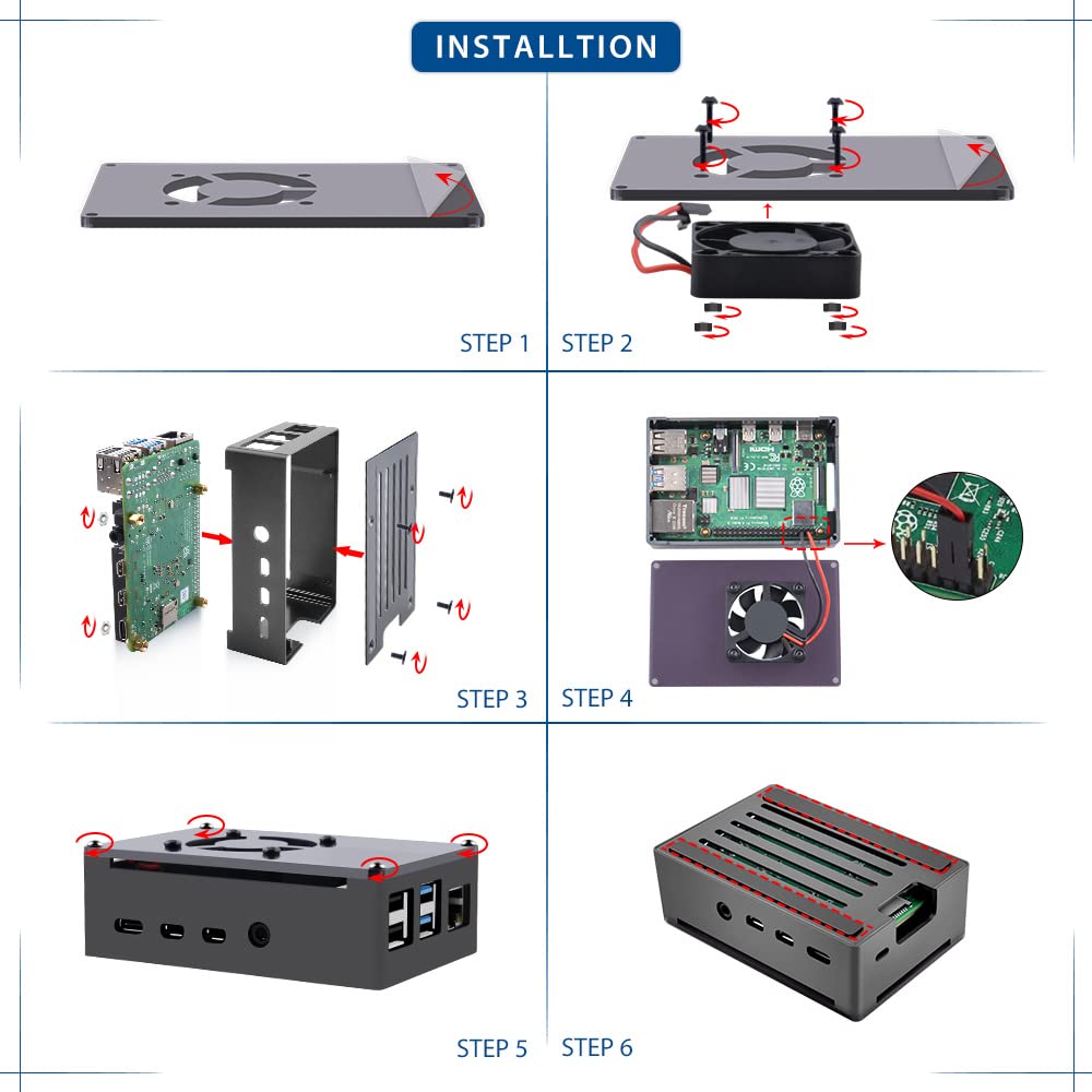 GeeekPi Aluminum Case For Raspberry Pi 4 - With Cooling Fan & Heatsinks For Model B 8GB/4GB/2GB