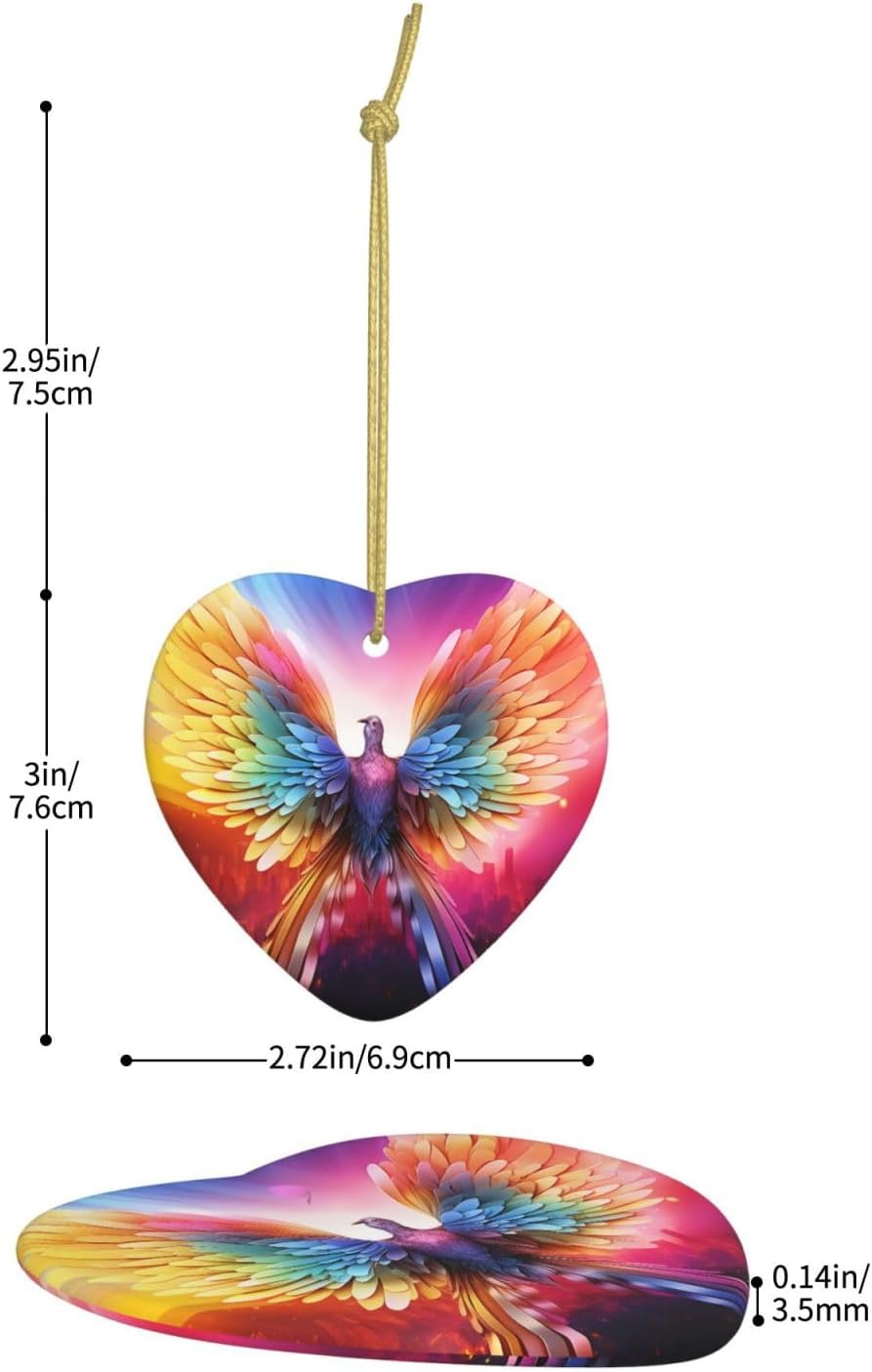 Ceramic Christmas Ornaments Heart Shaped Xmas Hanging Ornament Double-Sided Colorful Wings Print Christmas Tree Pendants for Fireplace Party Holiday Wedding Xmas Decoration