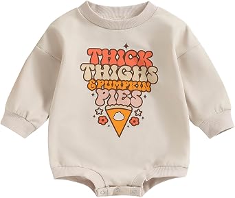 FOCUSNORM Halloween Newborn Baby Girl Outfit Pumpkin Sweatshirt Romper Long Sleeve Onesie Jumpsuit Infant Fall Winter Clothes