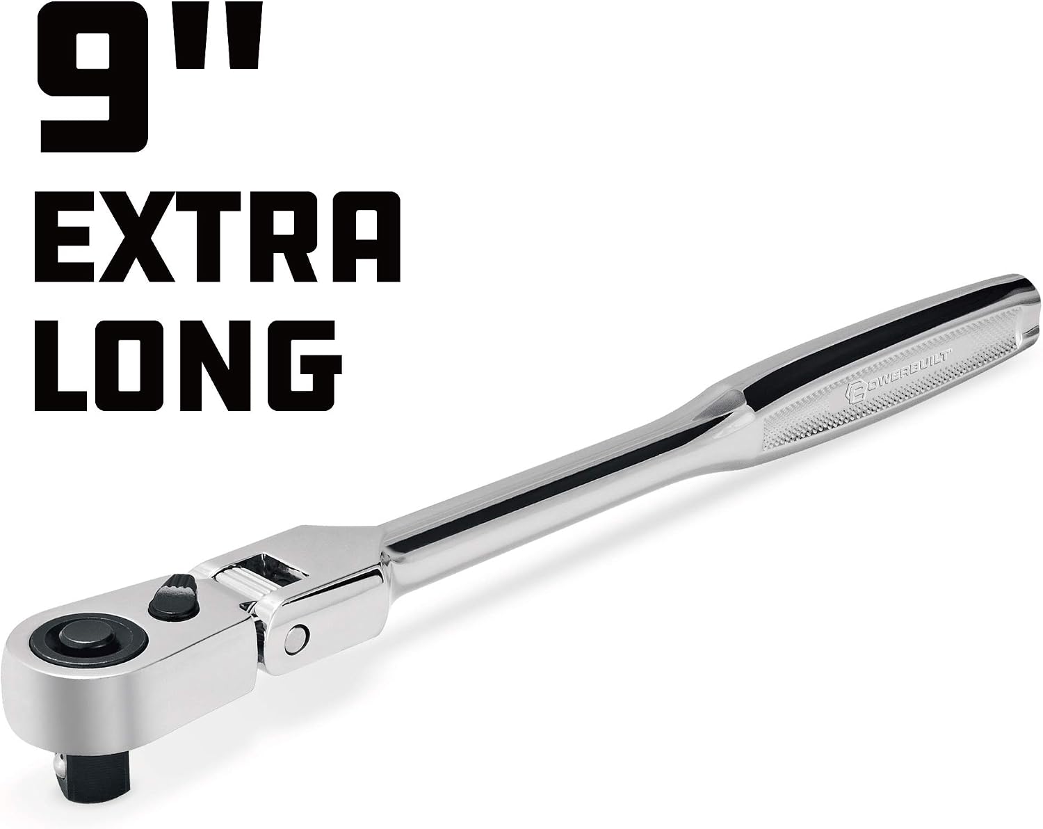 Powerbuilt 649952 Pro Tech 3/8-inch Drive x 9-inch Long Reach Ratchet Contour Handle - with Extra Long Handle Ratchet, Flex Head, 72 Tooth