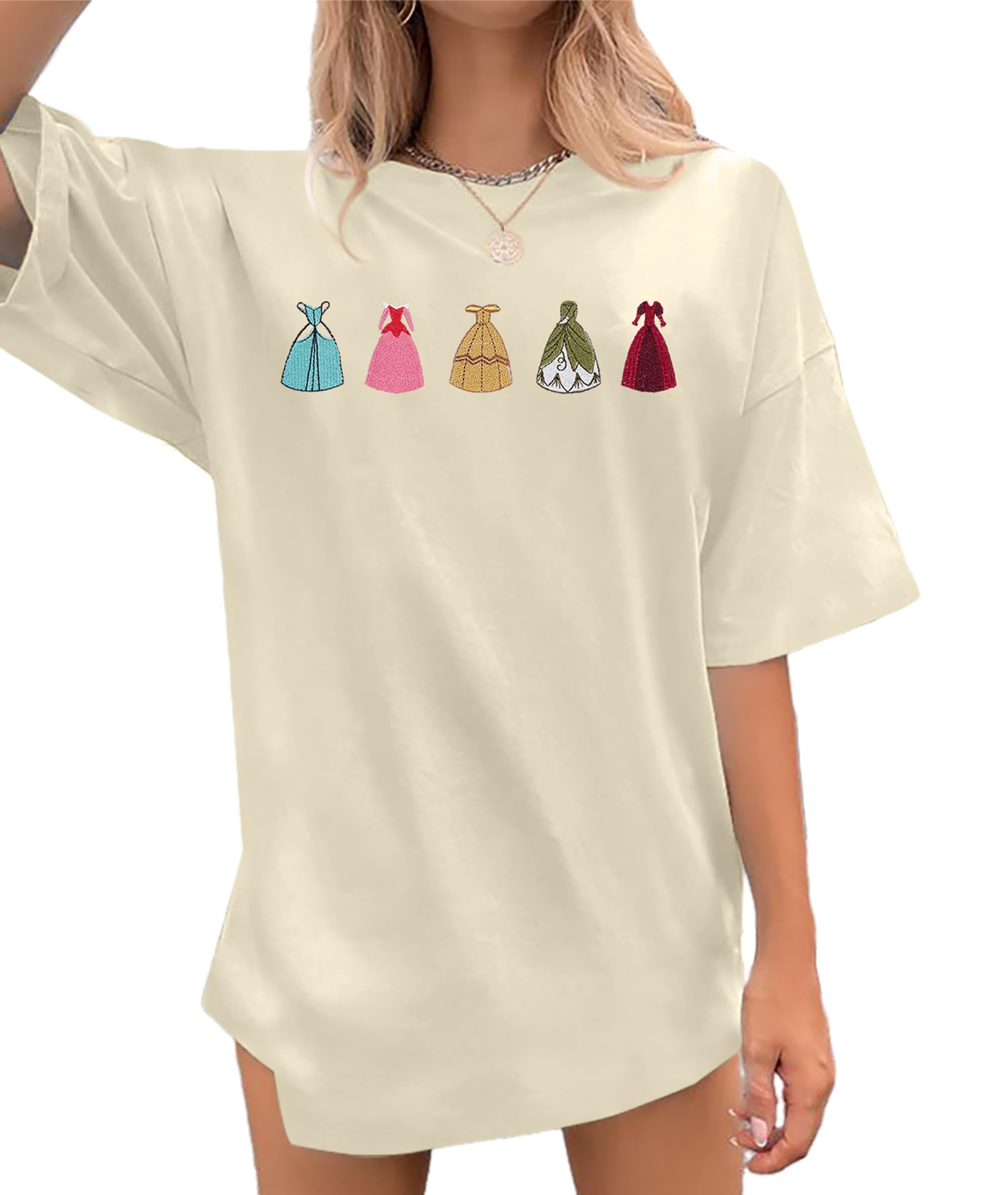 Magical Shirt for Women Embroidered Princess Dress Graphic Oversized T Shirt Women Family Holiday Vacation Tee Tops