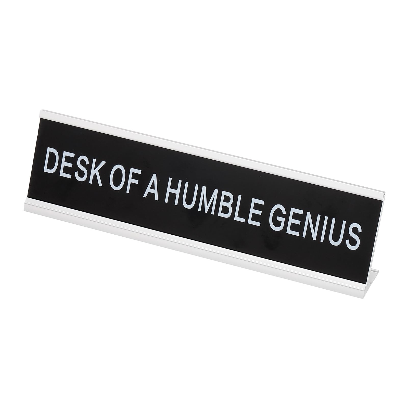 PATIKIL Funny Nameplate, 8"x2" Novelty Desk Sign Plaque Aluminum Desk Name Plate with Base for Office Silver White (Desk Of A Humble)