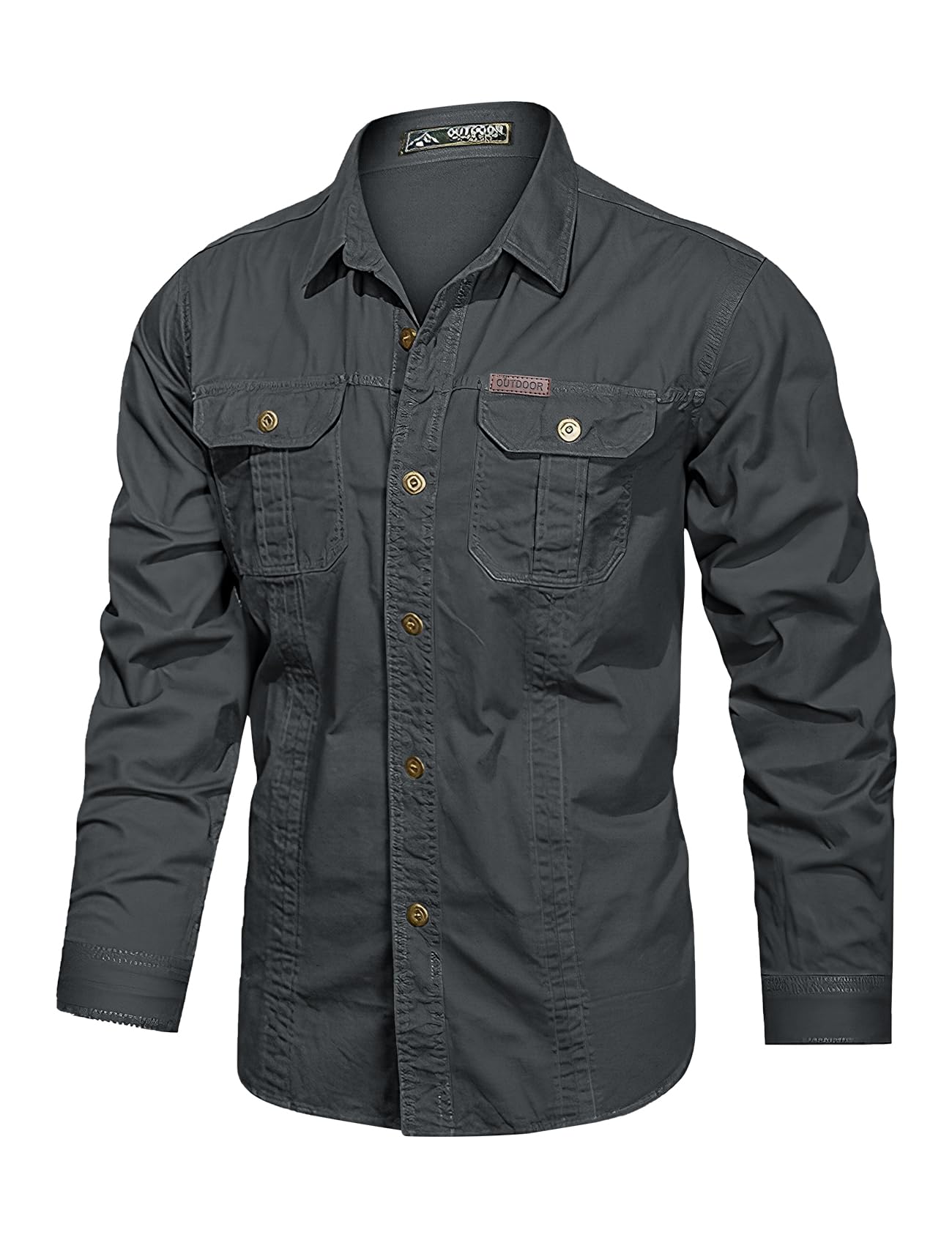 Eisctnd Men's Long Sleeve Cotton Work Shirt Loose Fit Safari Cargo Shirts
