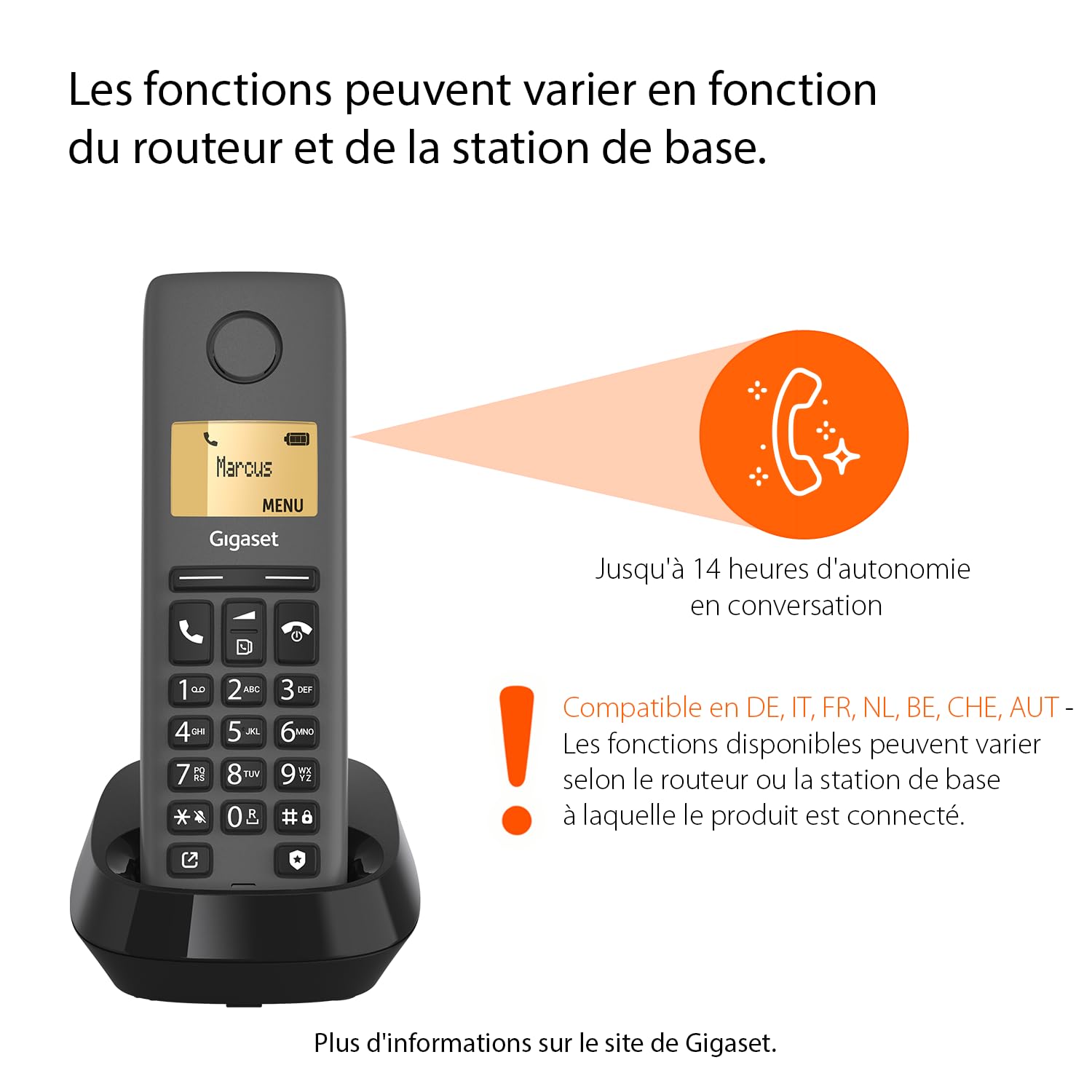 Gigaset PURE 120 Duo - 2 téléphones sans fil avec ECO DECT - écran rétro-éclairé - compatible avec les aides auditives - protection d'appel, noir anthracite
