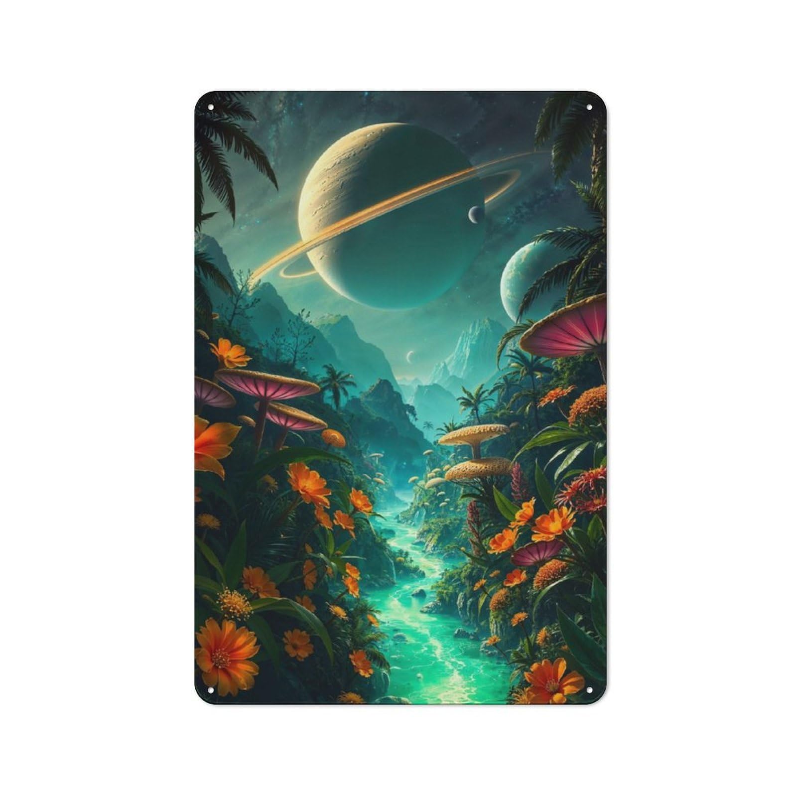 Junmoney Alien Jungle River Dreamscape Retro Tin Sign 30X20cm For Garage Wall, For Fans Of Metal Signs And Themed Wall Decor