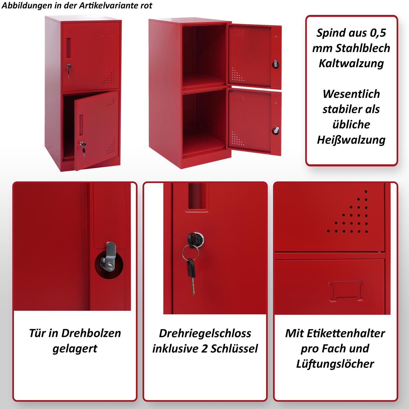 Mendler Spind HWC-P63, Schließfach Wertfachschrank Schließfachschrank 2 Türen, 90x38x45cm Stahl - blau
