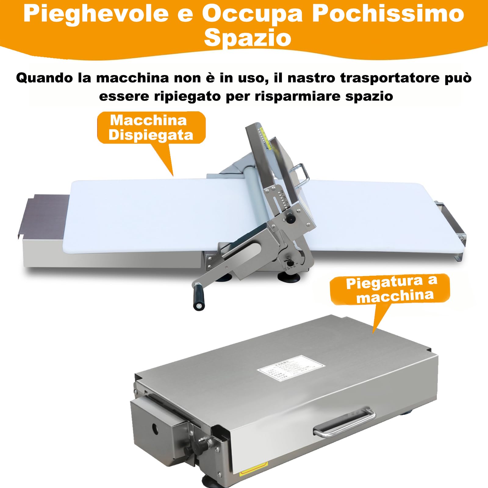 Sfogliatrice Manuale per Pasta, Sfogliatrice Pieghevole per Pasta, Pressa Automatica per Pizza Commerciale in Acciaio Inossidabile per Pane, Marzapane e Pasta Sfoglia B400