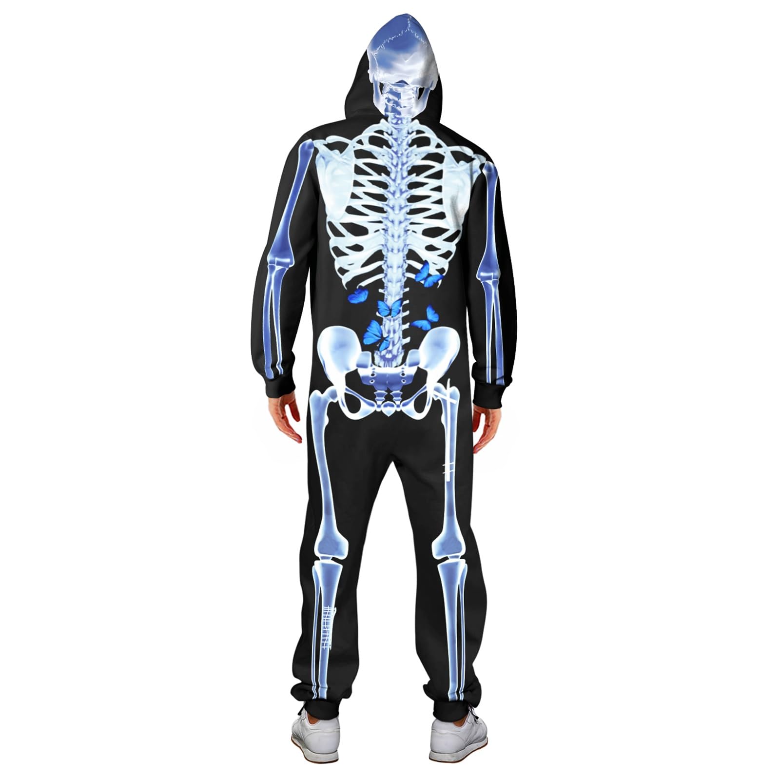 Disfraz de esqueleto de Halloween para adultos – Mono unisex de peluche pijama de una pieza acogedor cosplay para hombres