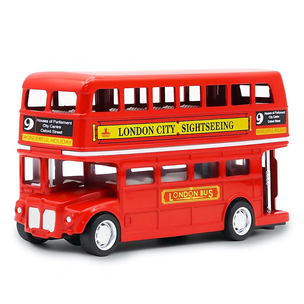 PLNVNVP Bus Toy Double Decker, Bus Double Decker Red Models Toy, 1:64 Scale Pull-Back Car,Models Pull Back City Car Accessories for Kids