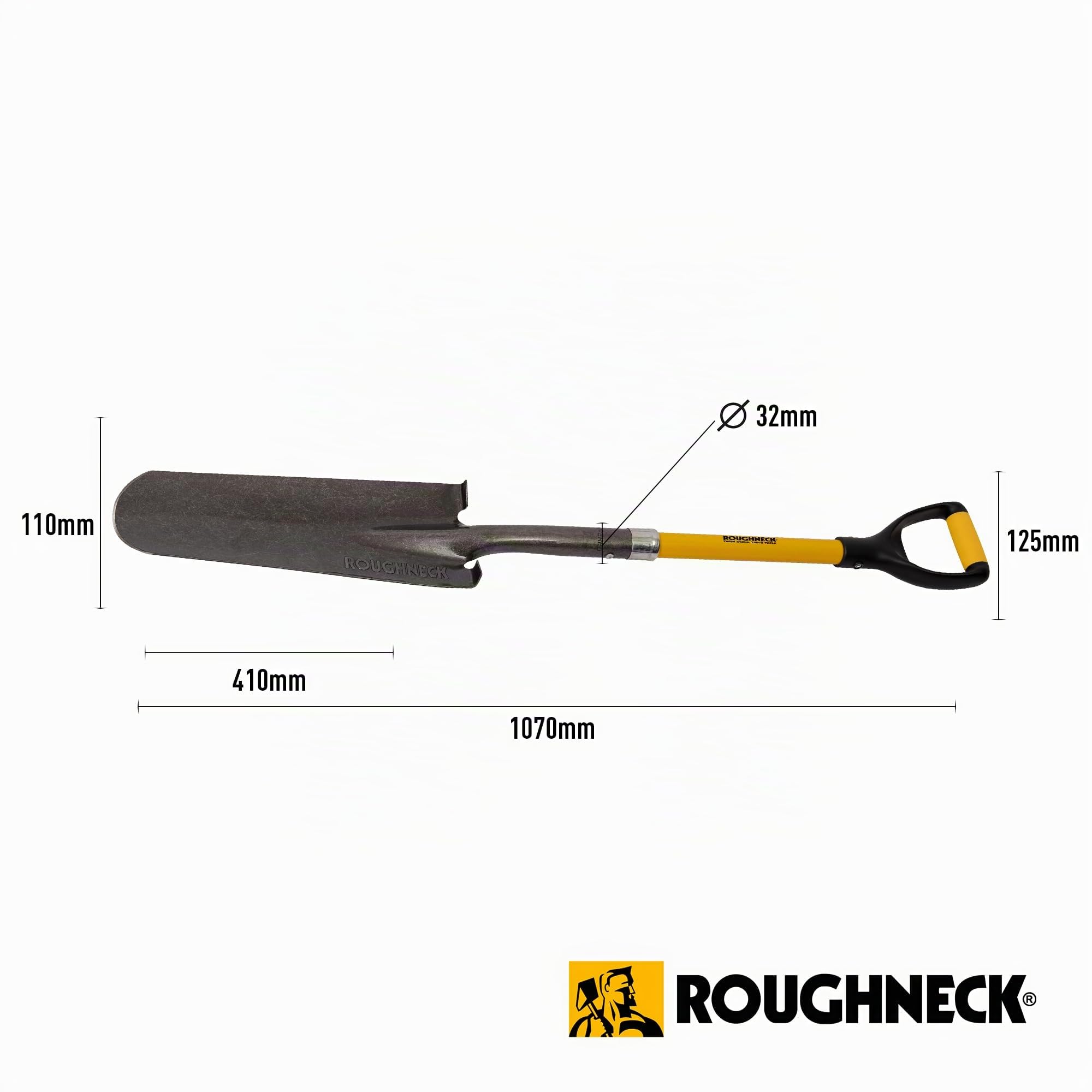 Pelle à Trous pour drains et poteaux Roughneck - Lame affûtée en Acier au Carbone, Manche en Fibre de Verre pour Drainage, clôtures, réseaux et travaux de terrassement - 1070 mm (42")