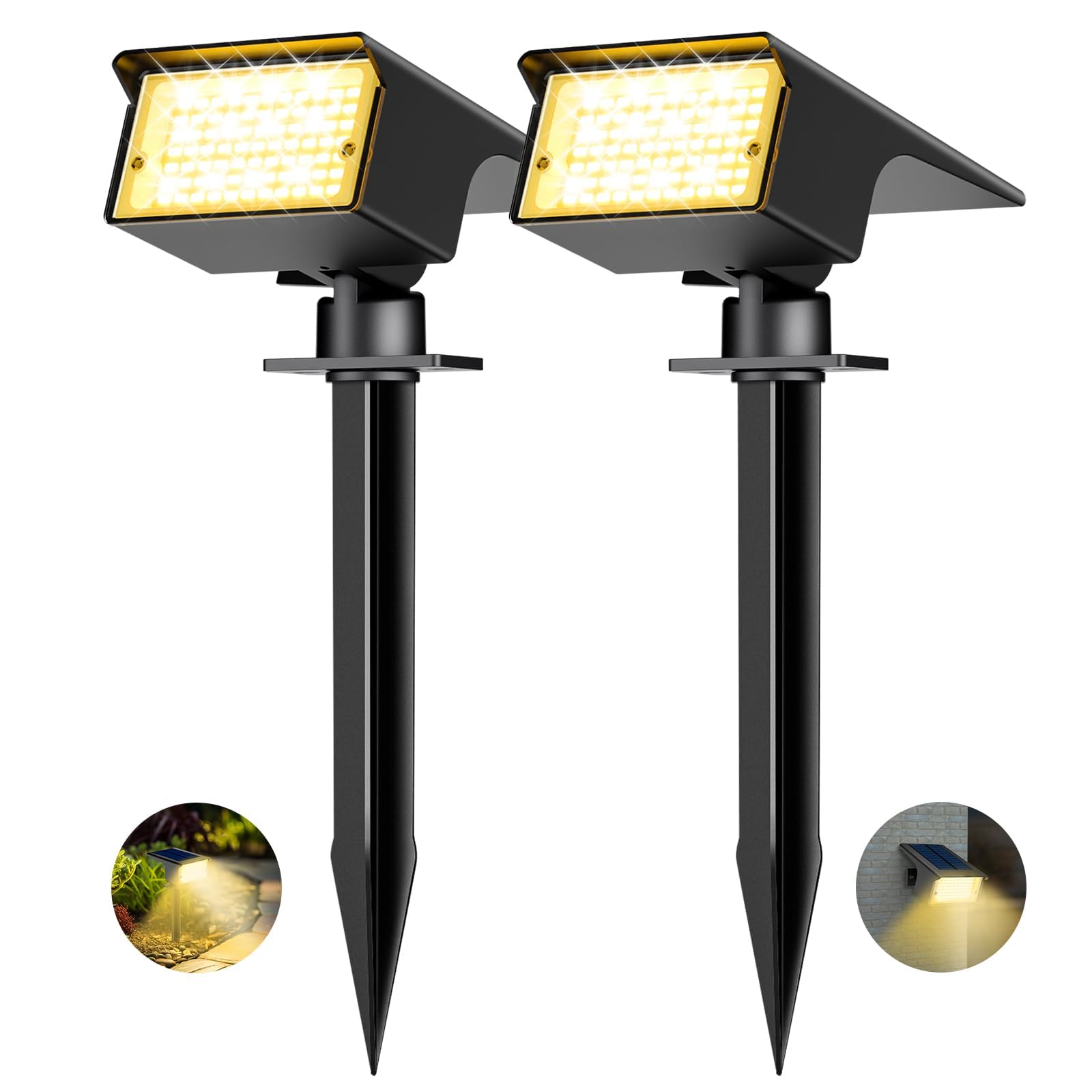 Lepro Set van 2 zonnelampen voor buiten, krachtig, IP65 waterdicht, zonnelamp voor buiten, warm licht, zonnelamp verstelbaar 135 graden voor tuin, paden, garage, terras