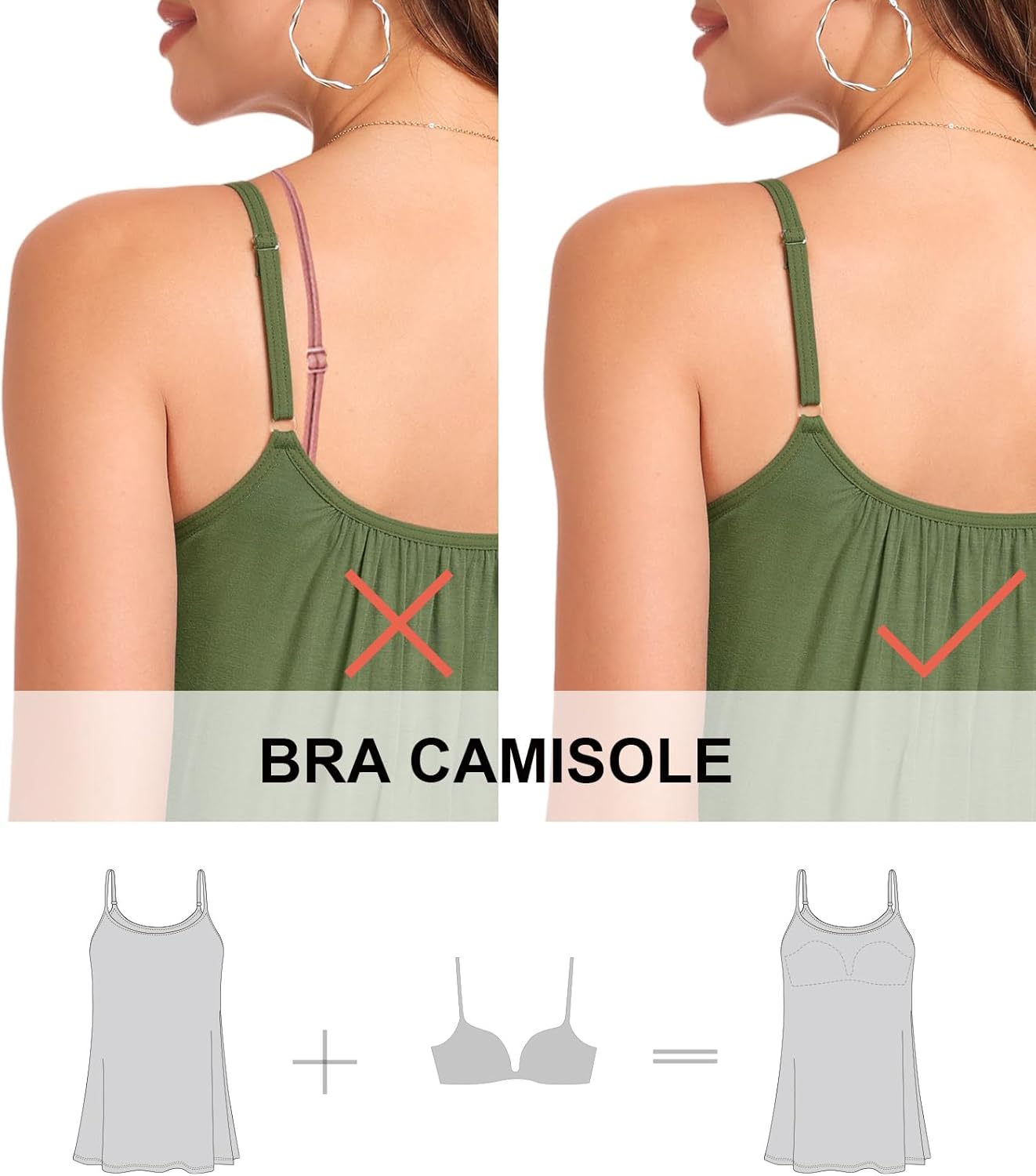 AMVELOP Camisole for Women Built in Bra Casual Pleated Cami Adjustable Spaghetti Strap Tank Top Loose Fit S-XXXXL - Image 4