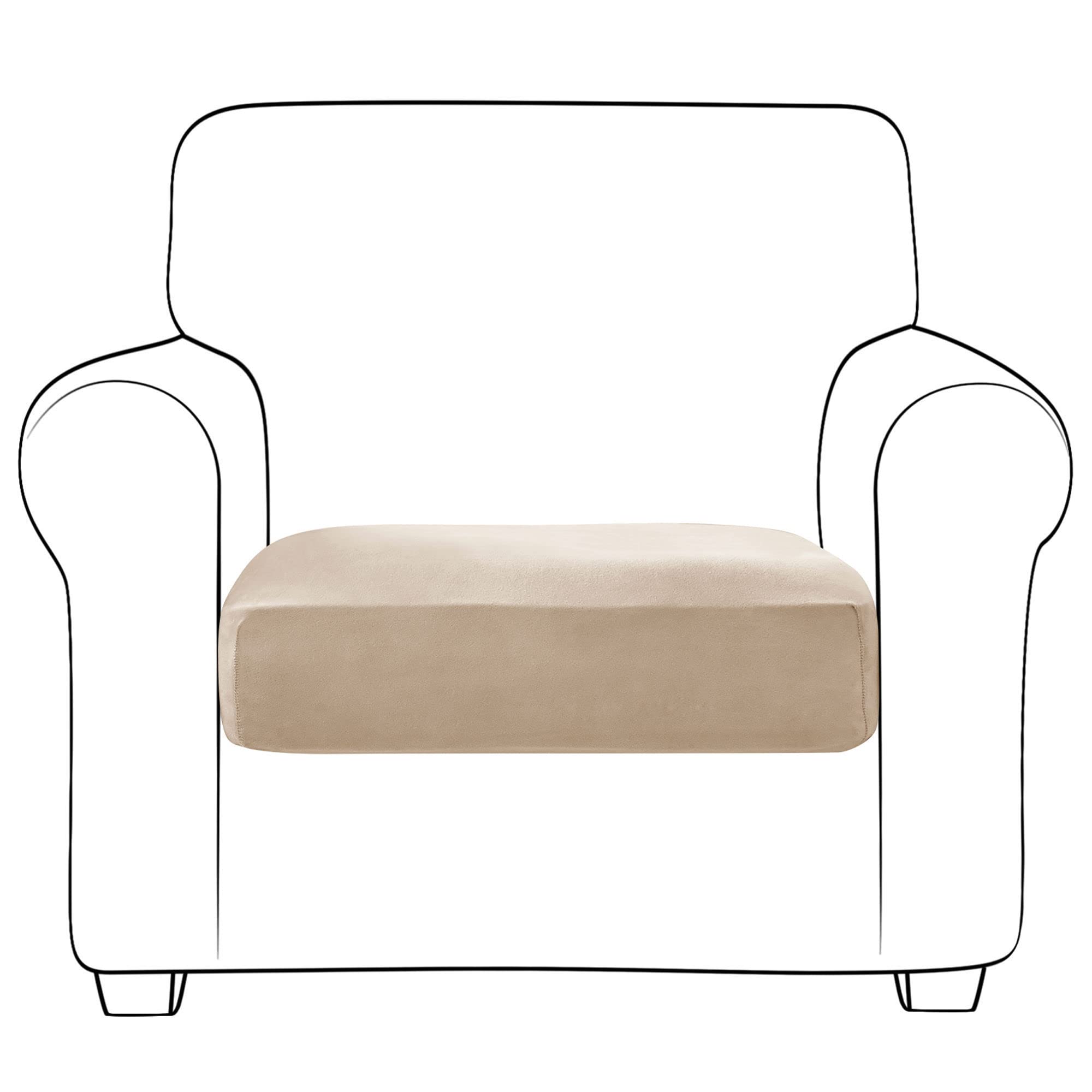 SVFOEBJM Velvet Sofa Seat Cushion Covers, Sofa Cushion Covers Stretch Couch Cushion Cover Soft With Elastic Bottom Sofa Seat Cover For Chair Sofa-Camel-1 seater