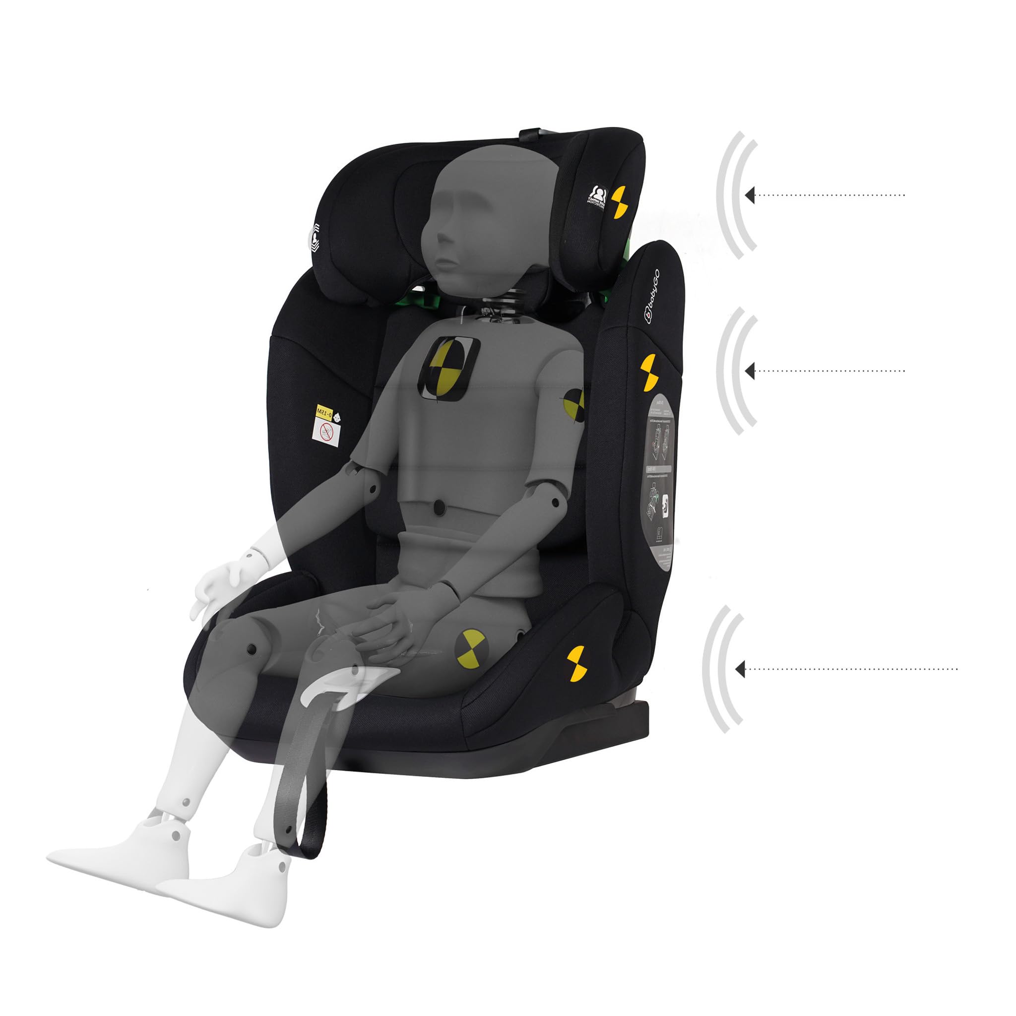babyGO Lumo Kindersitz nach neuer I-Size Norm - Kindersitz/Autositz für Kinder (76-150 cm) Schwarz