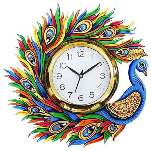Mishtienterprises Wood Peacock Design Painted Analog Wall Clock (Multi)