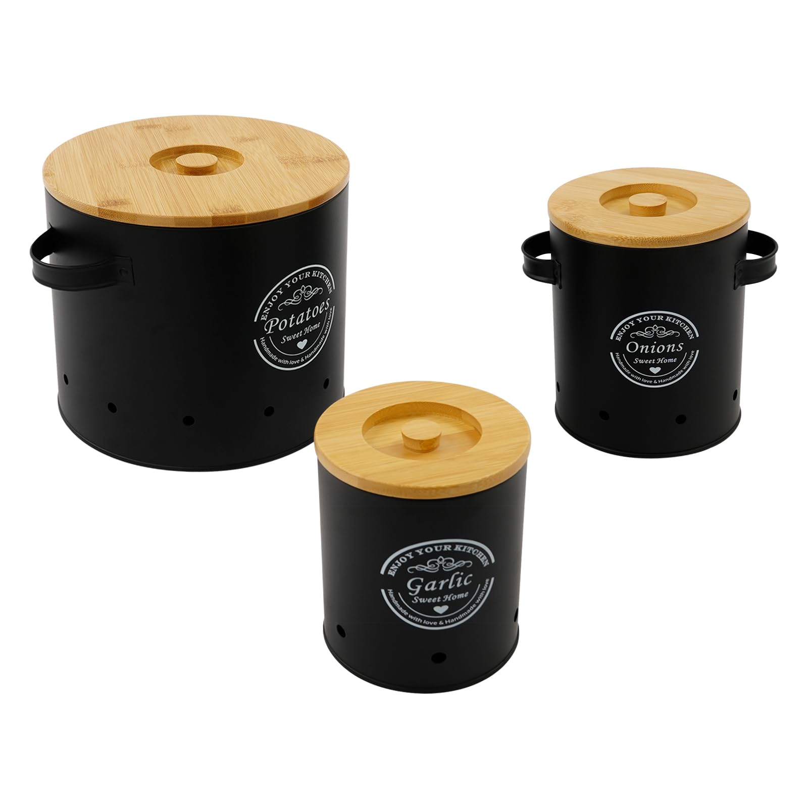 3er Set Aufbewahrung Kartoffeln Zwiebeln Knoblauch Kartoffel Aufbewahrungsbox mit Frischebelüftung Zwiebel Aufbewahrungbox mit Deckel & Griff Aufbewahrung Küche aus Kohlenstoffstahl，A，A
