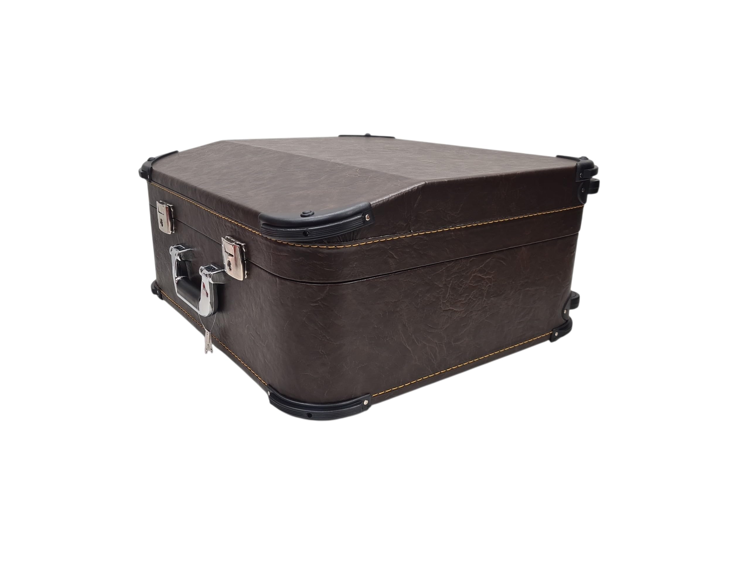 Generisch WoidBua Premium Akkordeonkoffer Trolley Braun 96 Bass Akkordeon Koffer 52x50x25 cm abschließbar Plüschpolster Rollen Griff Stabiler Holzkern Kunstleder Schutzkoffer inkl. Schlüssel