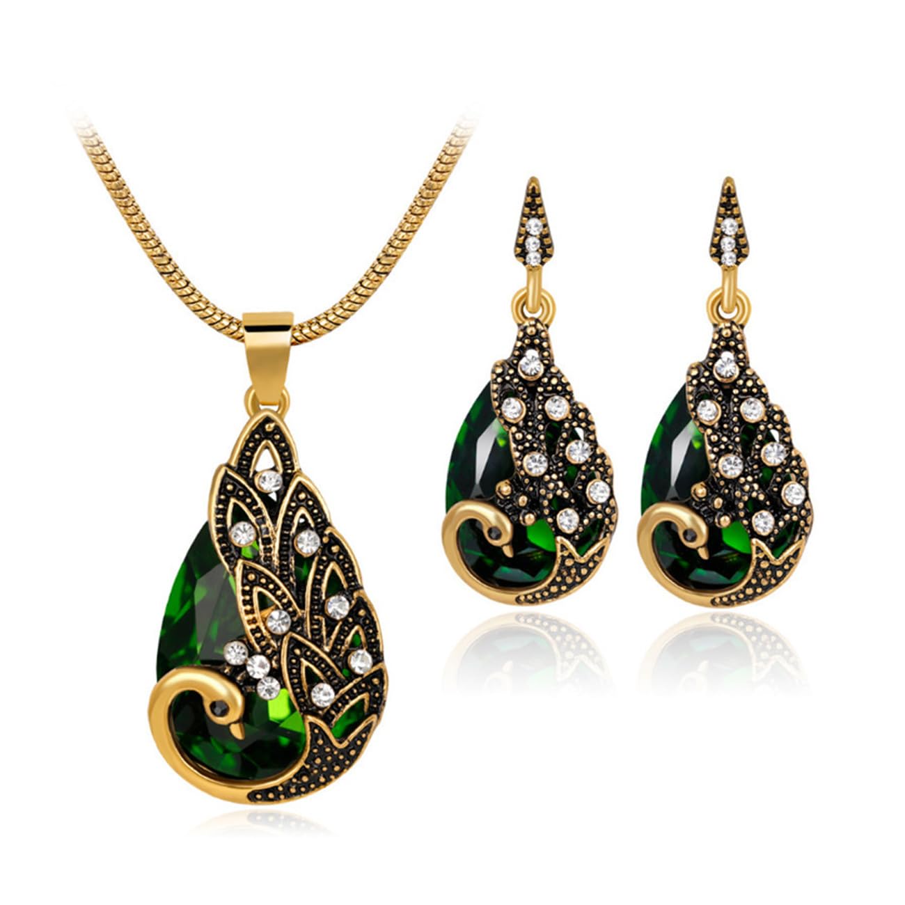 TOFBS Juego de Joyas de Pavo Real Collar y pendientes con Piedras PreciosasConjuntos Novia Set Joyeria Colgante Regalo para Boda Novia Mujeres y Niñas