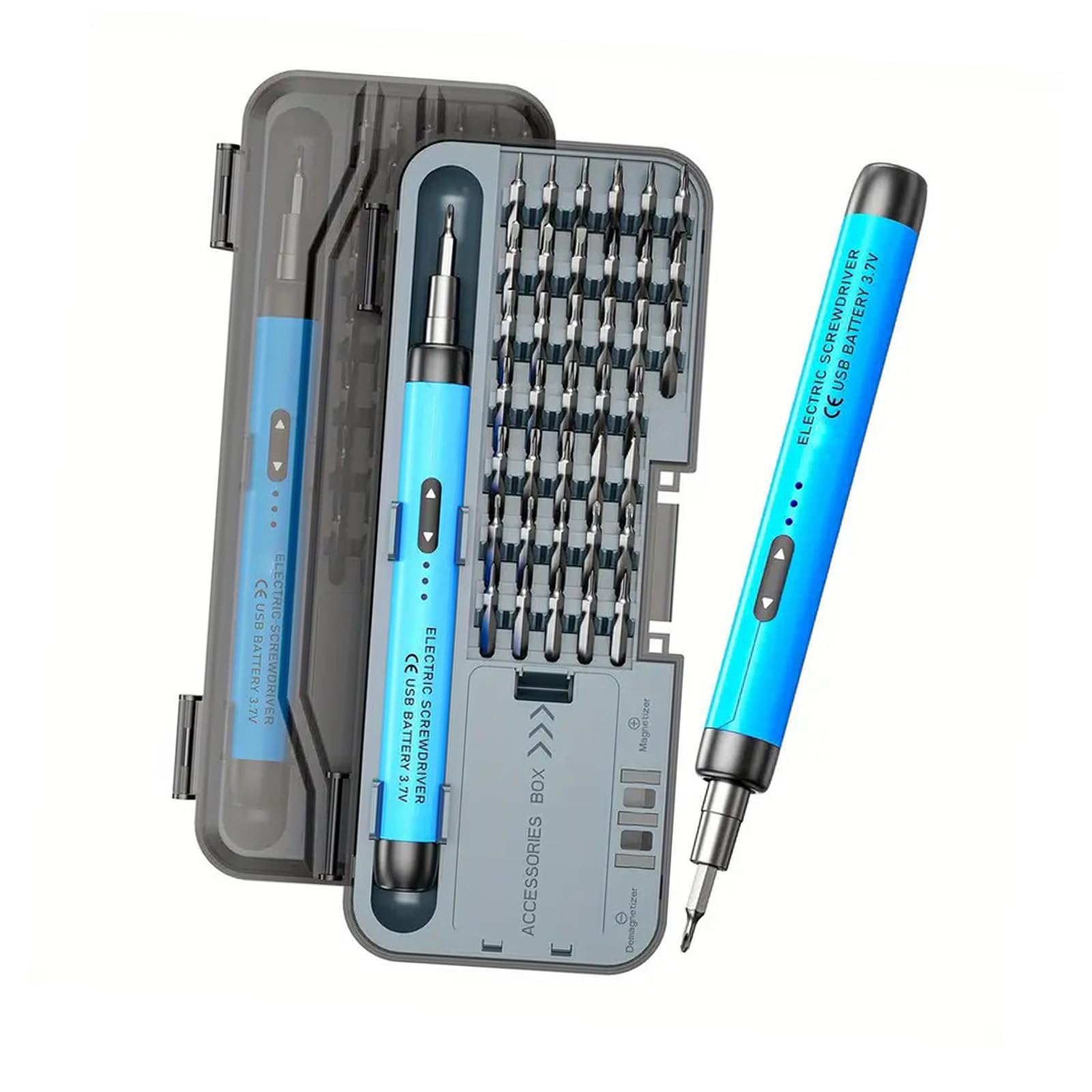 Oxxggkao Blue 46 Piece Cordless Screwdriver Set With Tips And Pry Tools For Phone Laptop Repair Eyeglass Game Console Repair Set