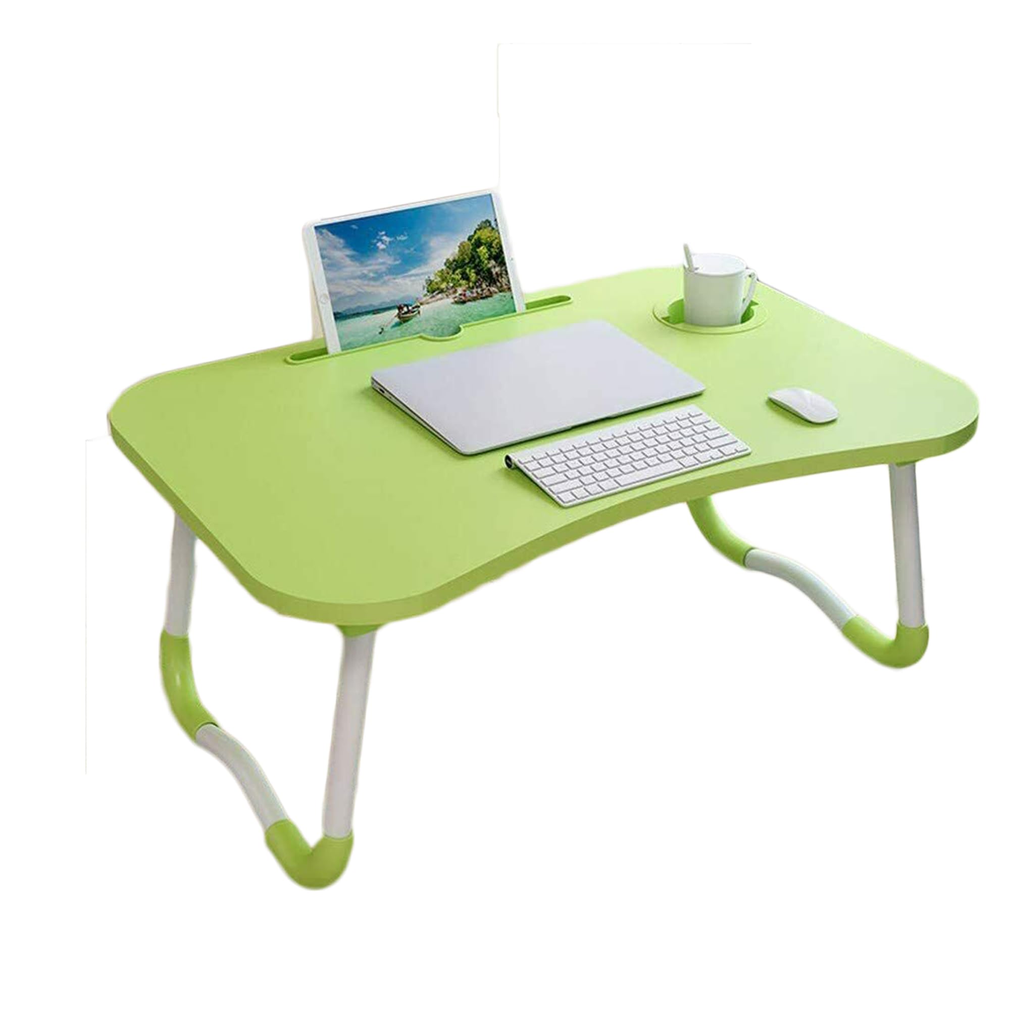 Cmy Green Laptop Bed Table,Notebook Table Dorm Desk,Portable Lap Desk,Notebook Table Dorm Desk With Foldable Legs & Cup Slot,For Eating Breakfast,Reading,Watching Movie On Bed/Sofa(60 X 40Cm) (Green)