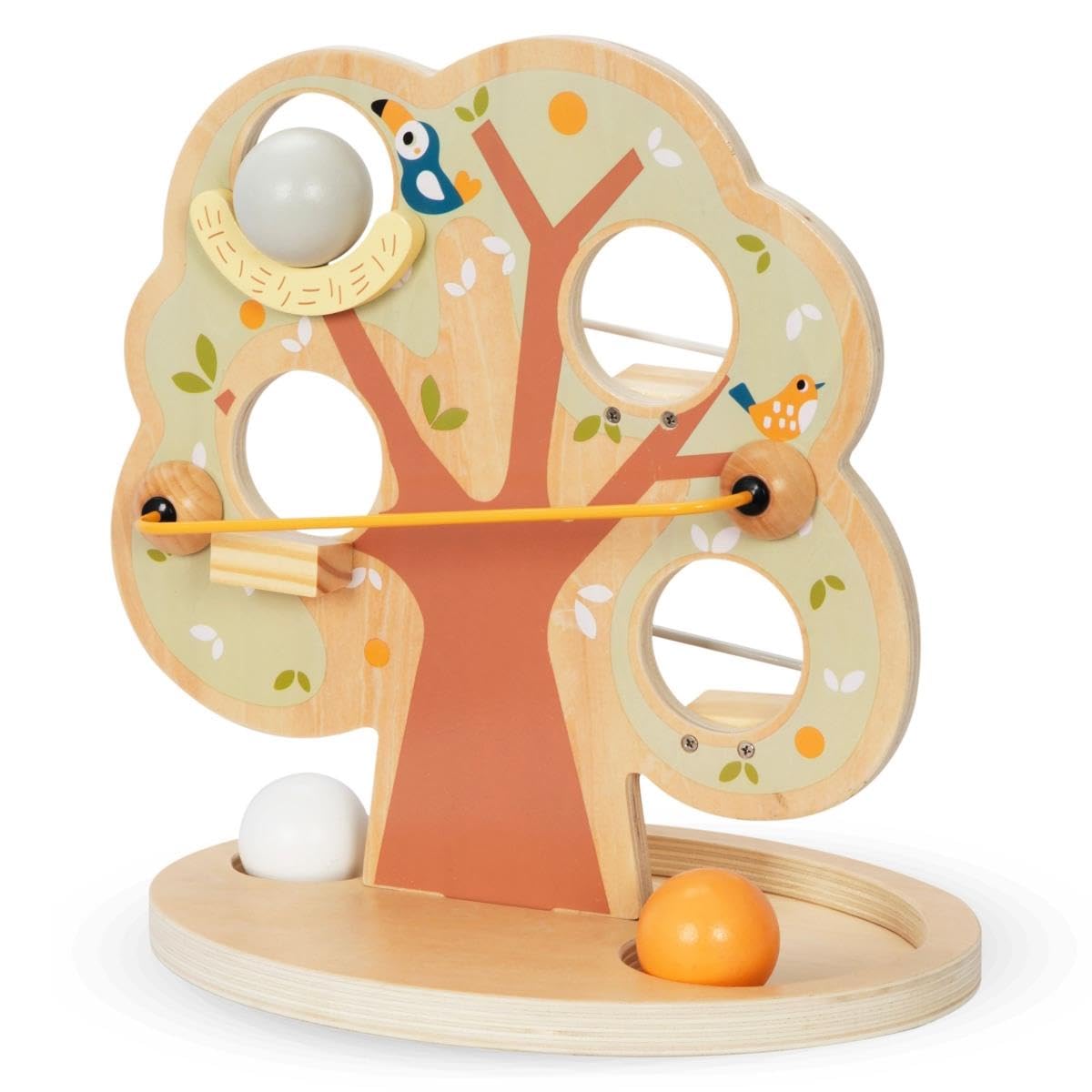 mamabrum Circuito in Legno per Palline, Albero con 4 Livelli di Discesa e 3 Sfere Colorate, Gioco Educativo per Coordinazione e Motricità Fine, Bambini da 18 mesi