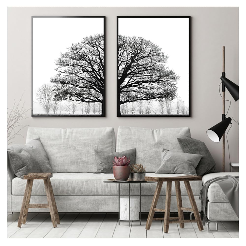 CWBLYZ Set of 2 Black and White Painting Trees Pictures Posters Winter Tree Wall Art Print Artwork Black Living Kitchen Bedroom Office Home Room Decoration-50 * 70cm (Unframed Print)