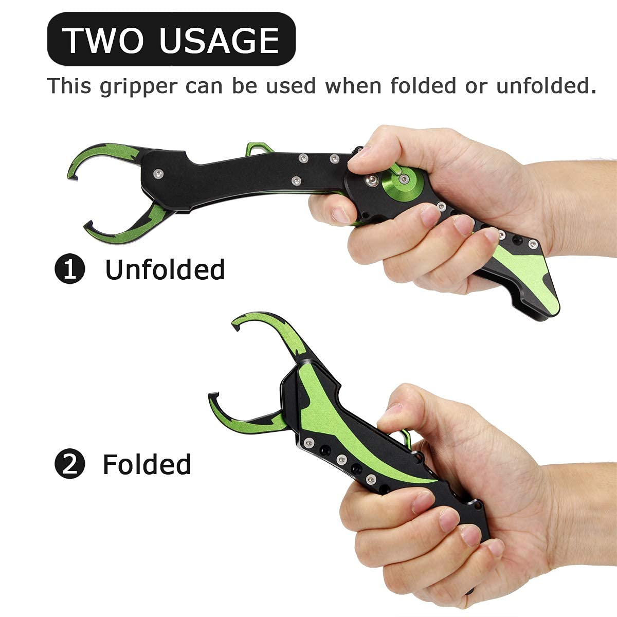 Night Cat Folding Fishing Lip Gripper Grabber Grip with Sheath Foldable Collapsible Fish Holder Control Accessories Portable Lightweight Aluminium Alloy 110lbs Loading Capacity