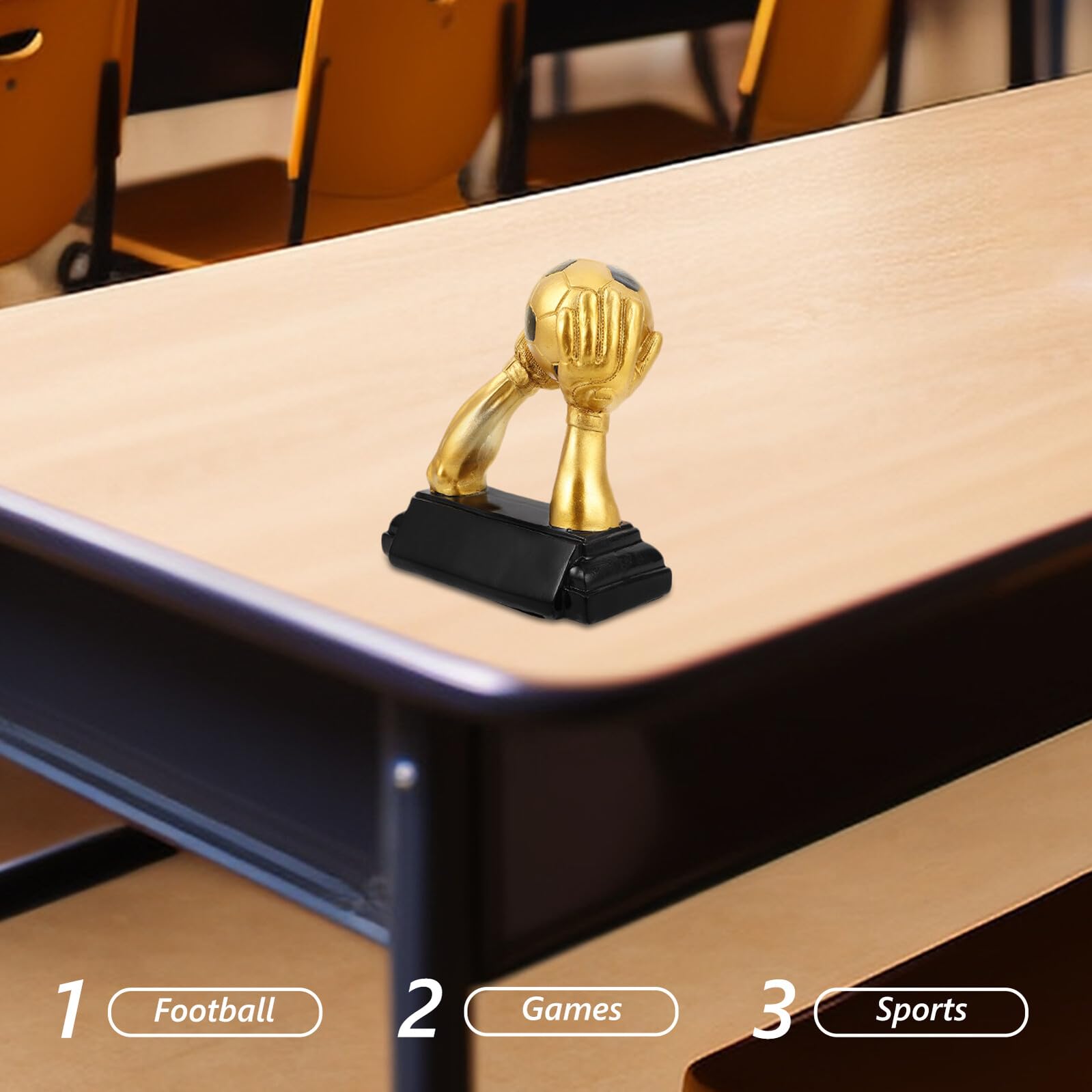 Angoily Trofeo de Fútbol Pequeño Estilo Antiguo, Resina Dorada con Diseño de Manos Abrazando Balón, Premio para Jugadores y Entrenadores, Decoración Deportiva y Regalos para Aficionados